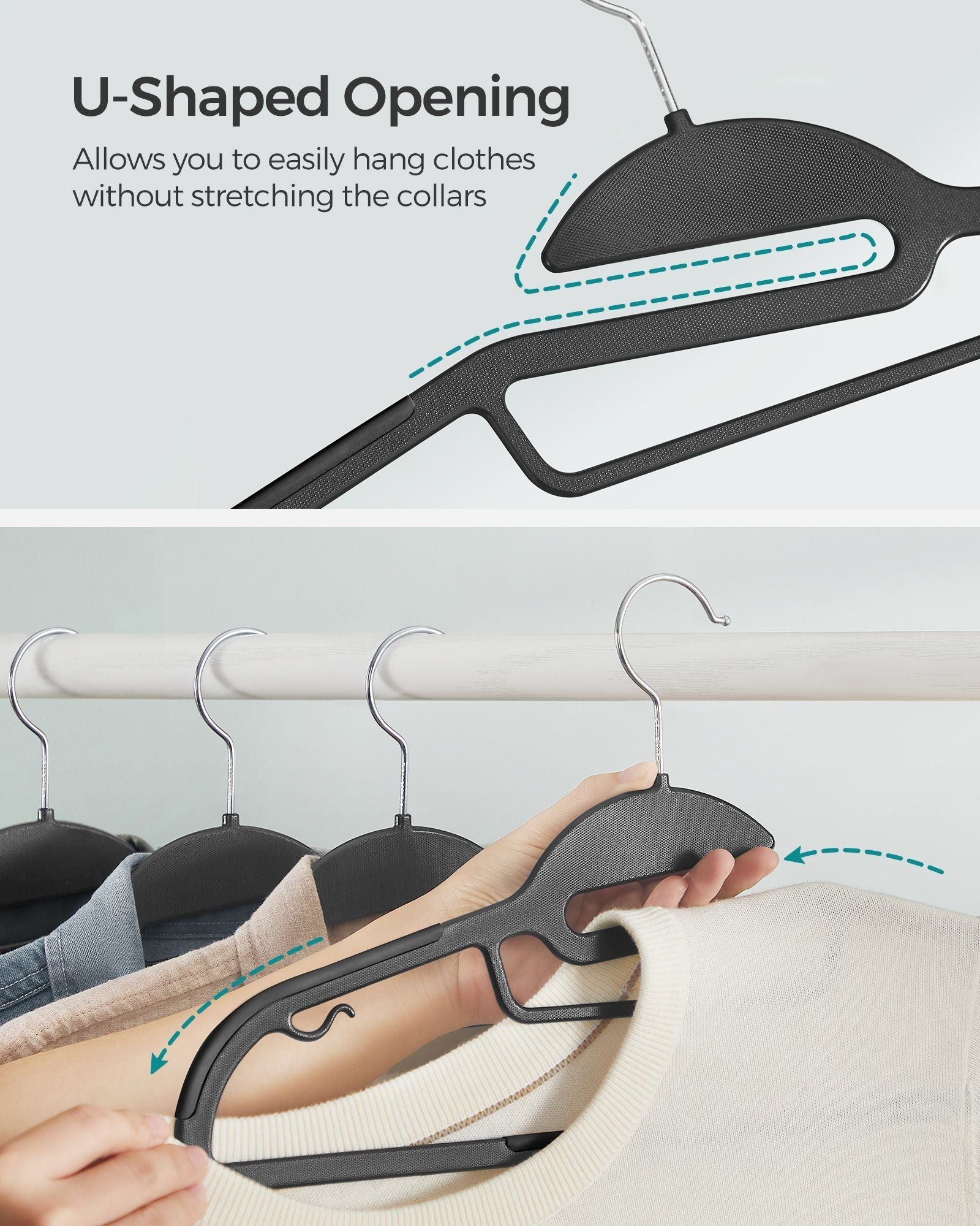 Plastic Hangers - 50-Pack - Plastic - Black - Space-Saving Non-Slip Design