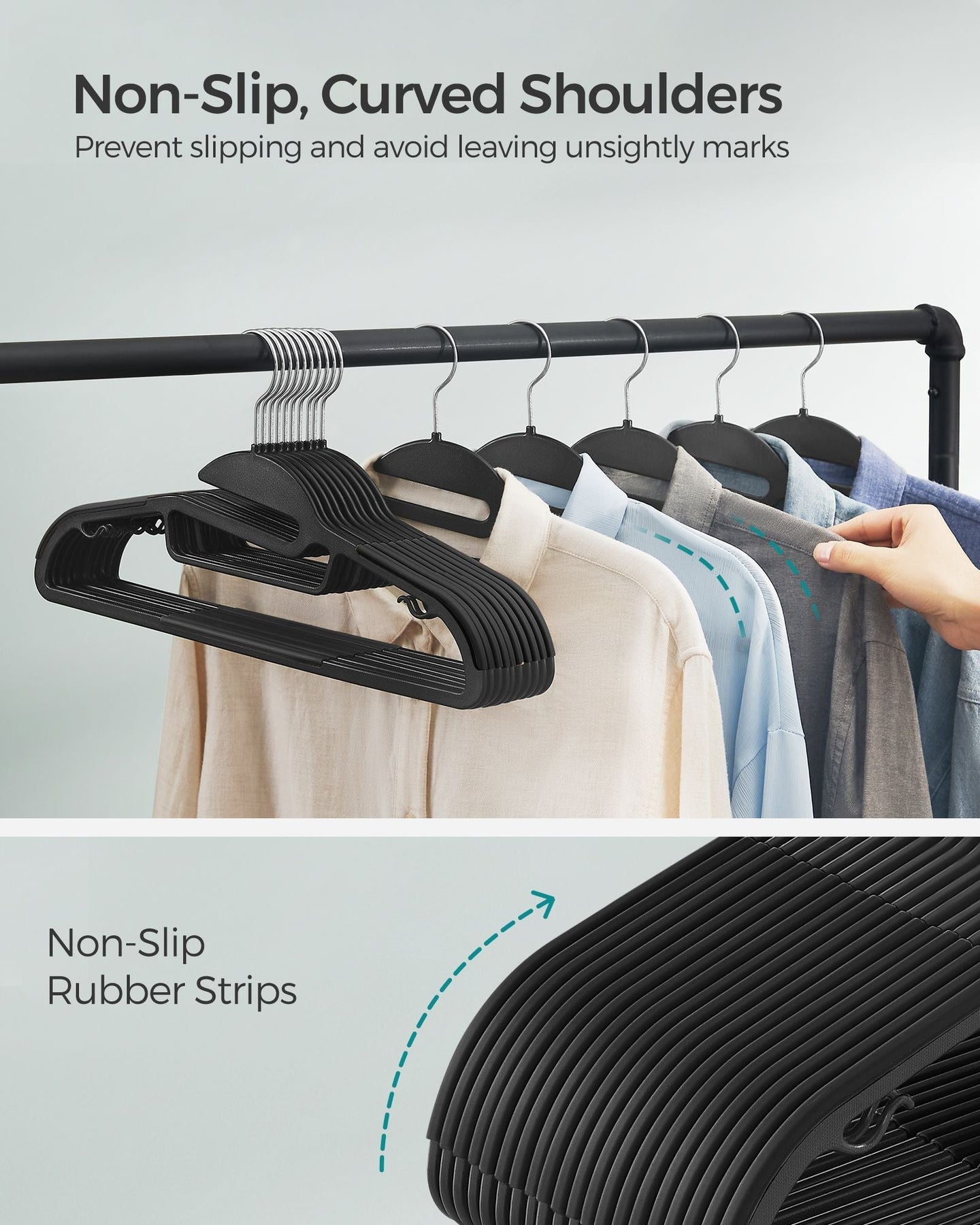 Plastic Hangers - 50-Pack - Plastic - Black - Space-Saving Non-Slip Design