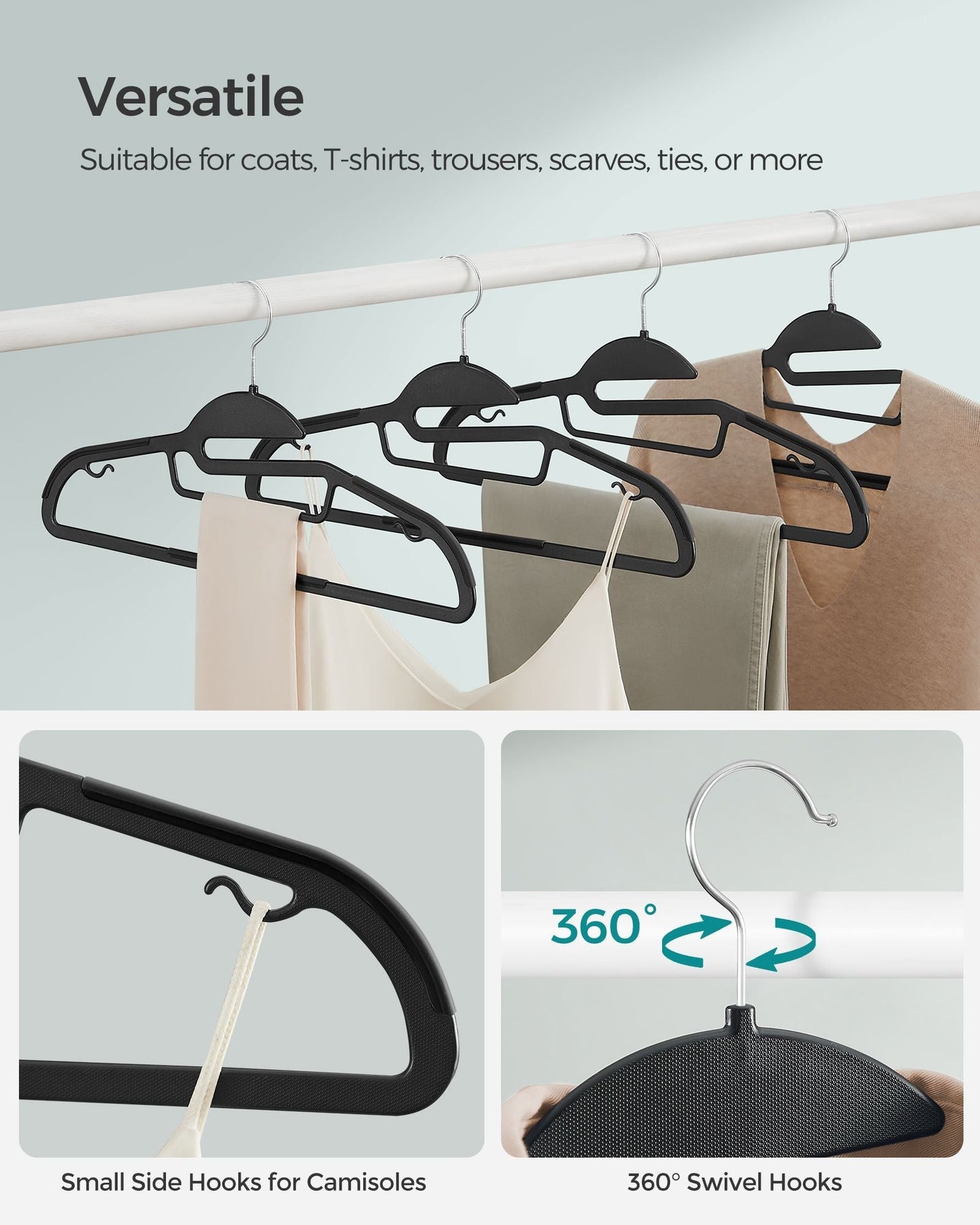 Plastic Hangers - 50-Pack - Plastic - Black - Space-Saving Non-Slip Design