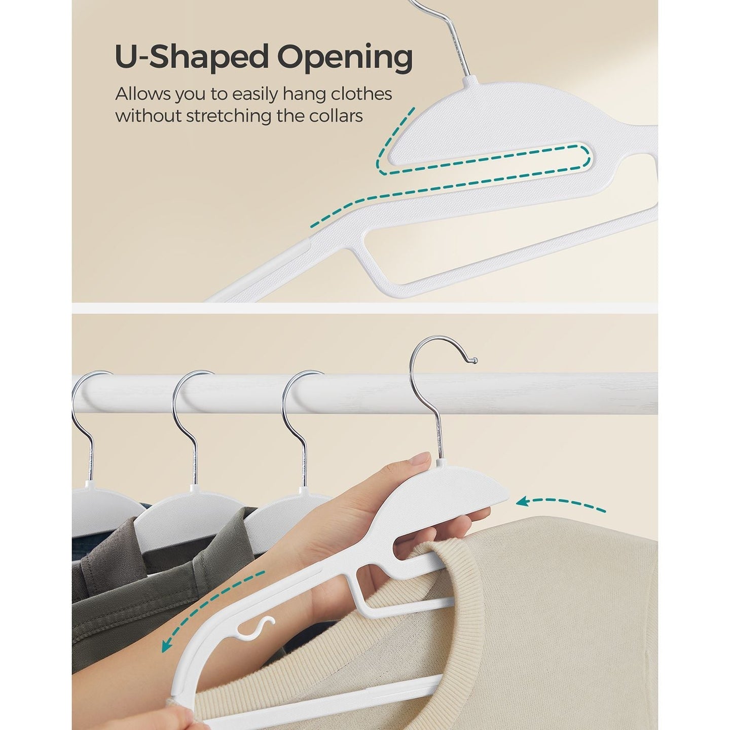 Set of 20 Plastic Hangers - Plastic - White - Non-Slip