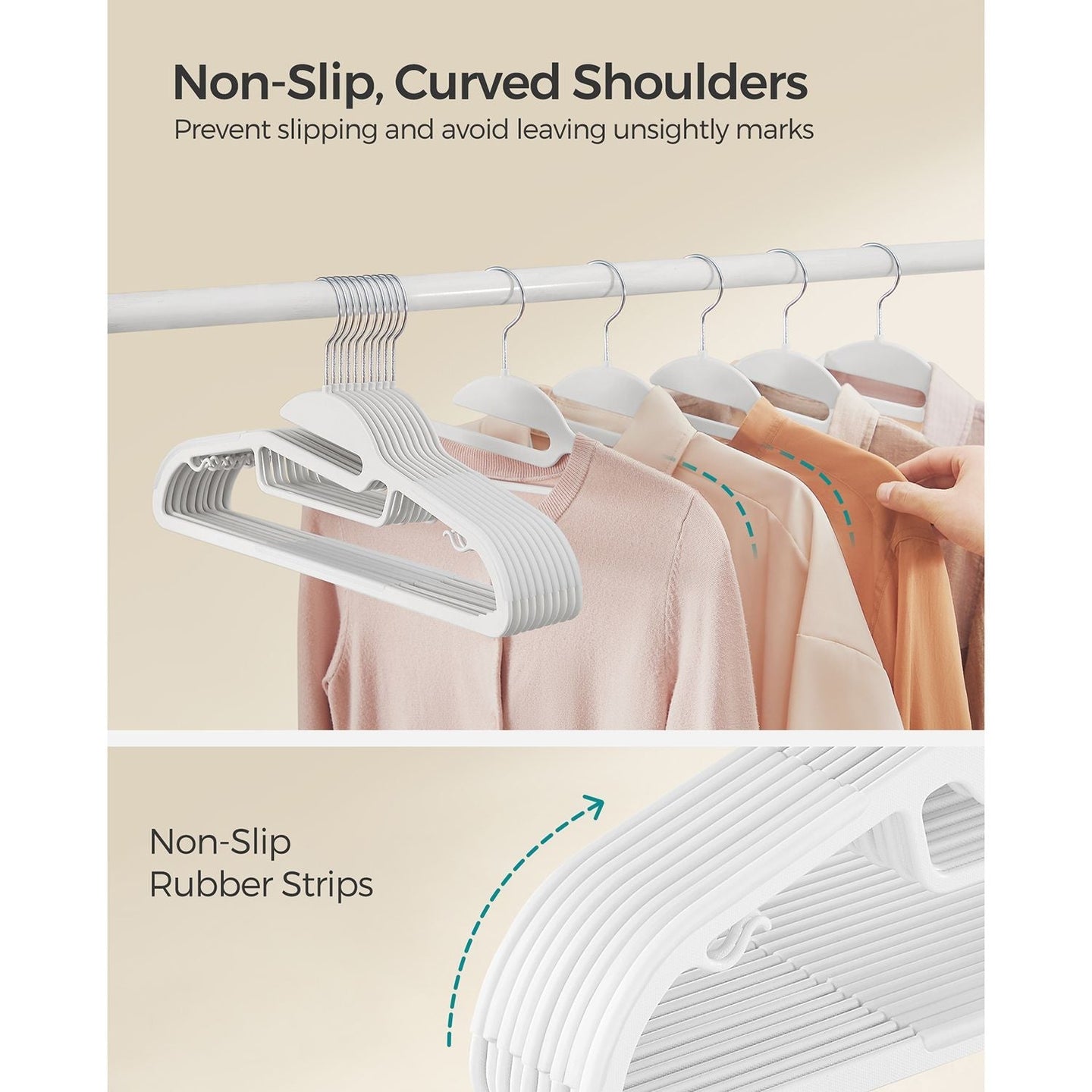 Set of 20 Plastic Hangers - Plastic - White - Non-Slip