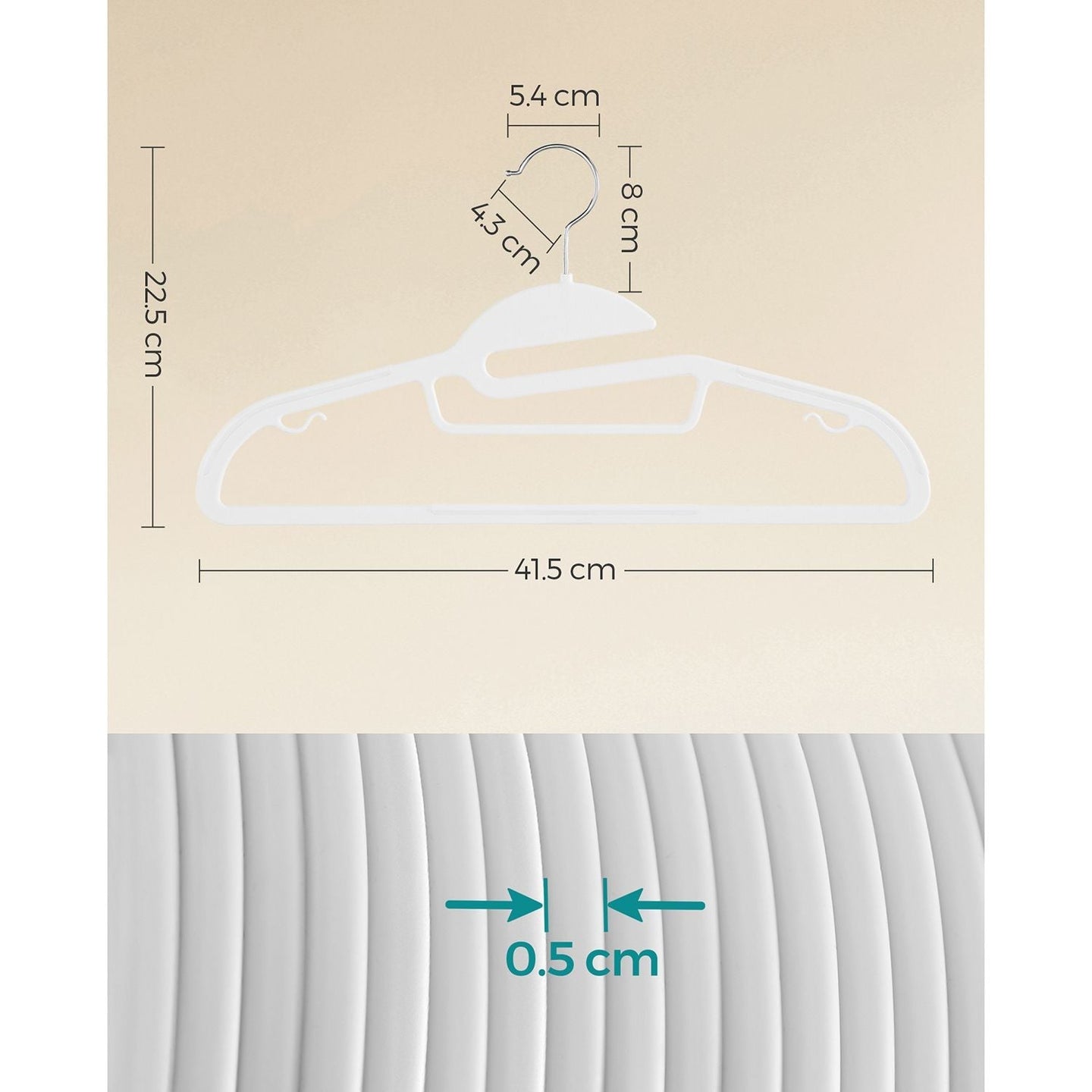 Set of 20 Plastic Hangers - Plastic - White - Non-Slip