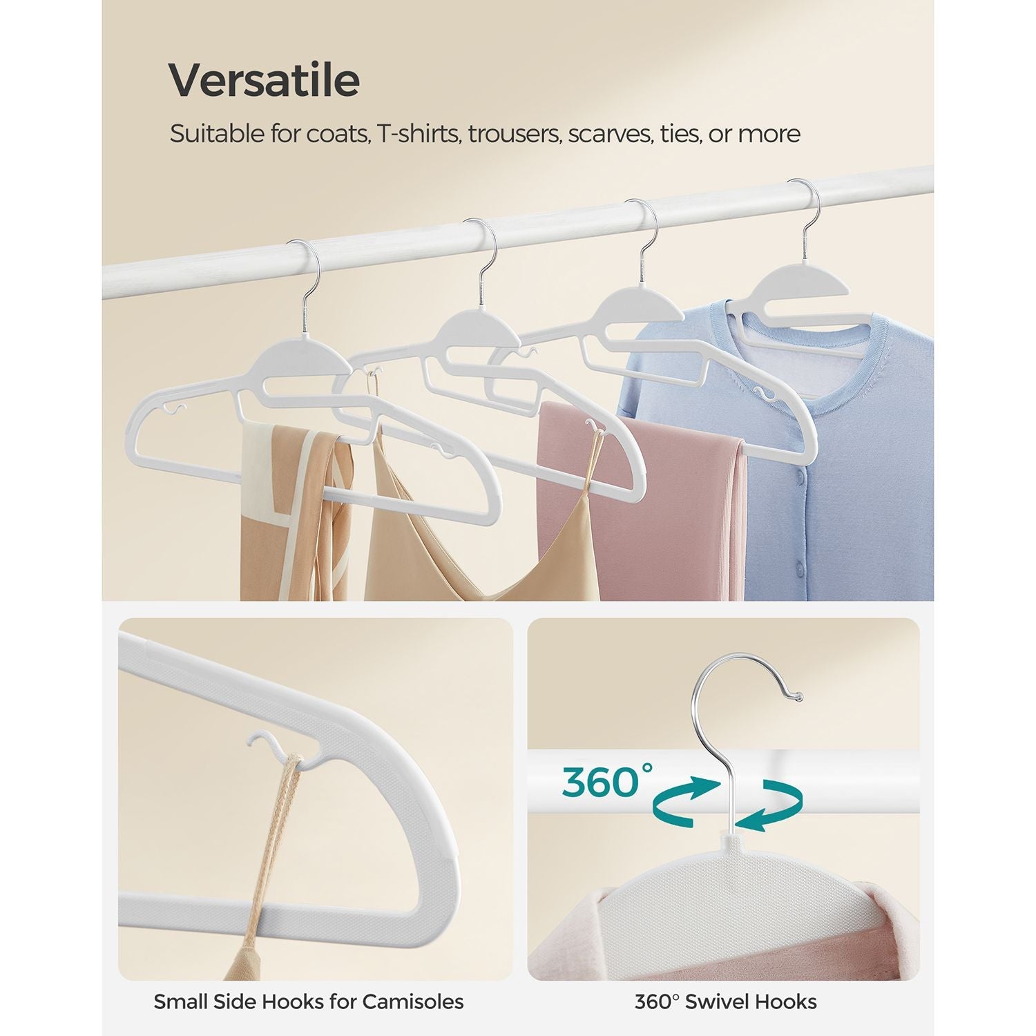 Set of 20 Plastic Hangers - Plastic - White - Non-Slip