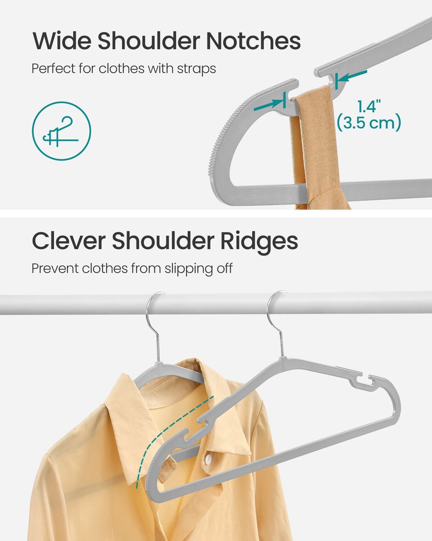 Pack of 50 Heavy-Duty Plastic Hangers - Dove Grey - With Shoulder Notches and Trousers Bar