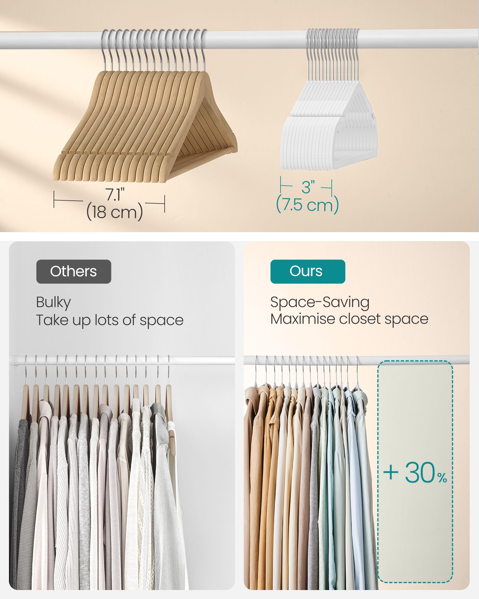 Pack of 50 Heavy-Duty Plastic Hangers - 360° Swivel Hook - Cloud White