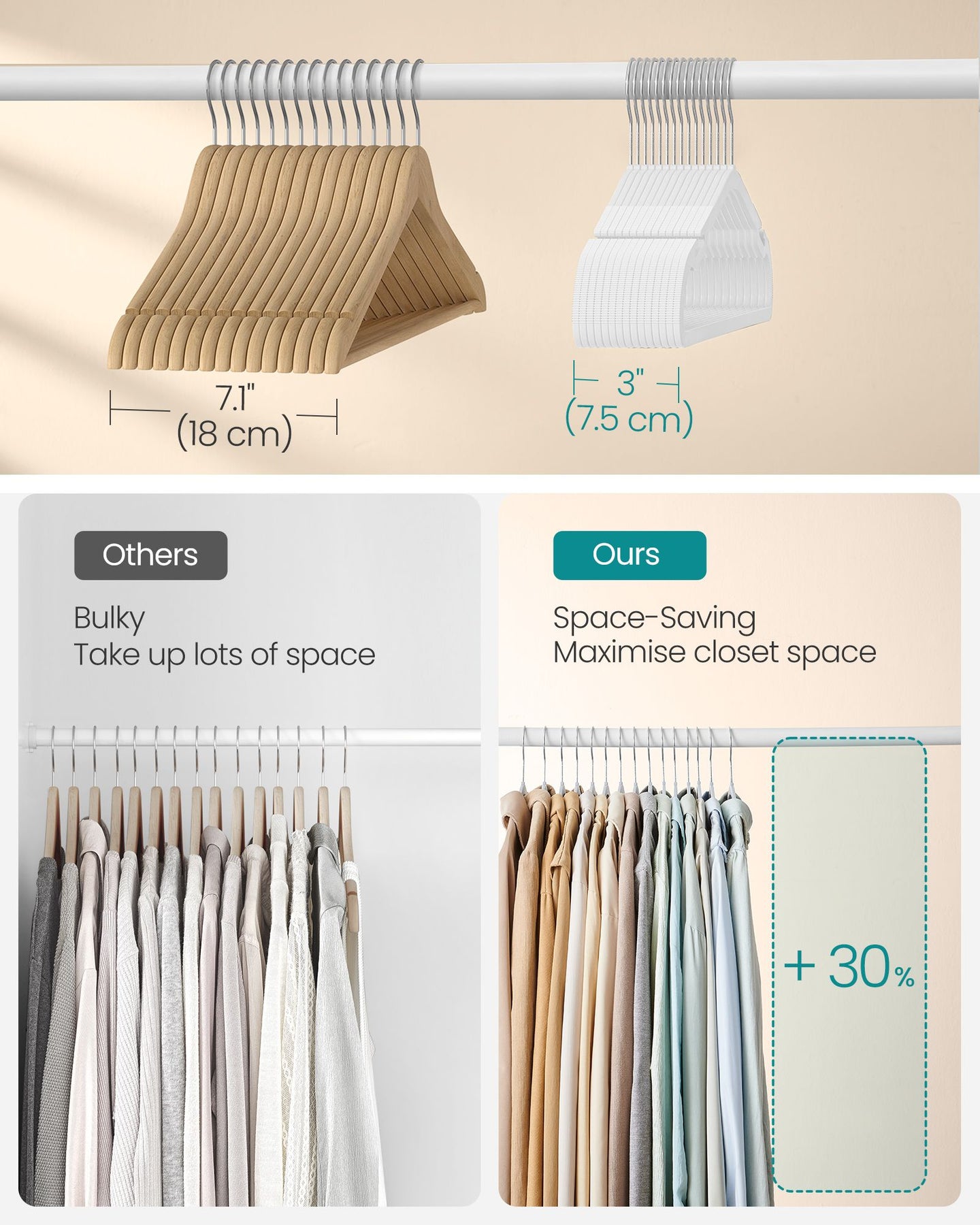 Pack of 50 Heavy-Duty Plastic Hangers - 360° Swivel Hook - Cloud White