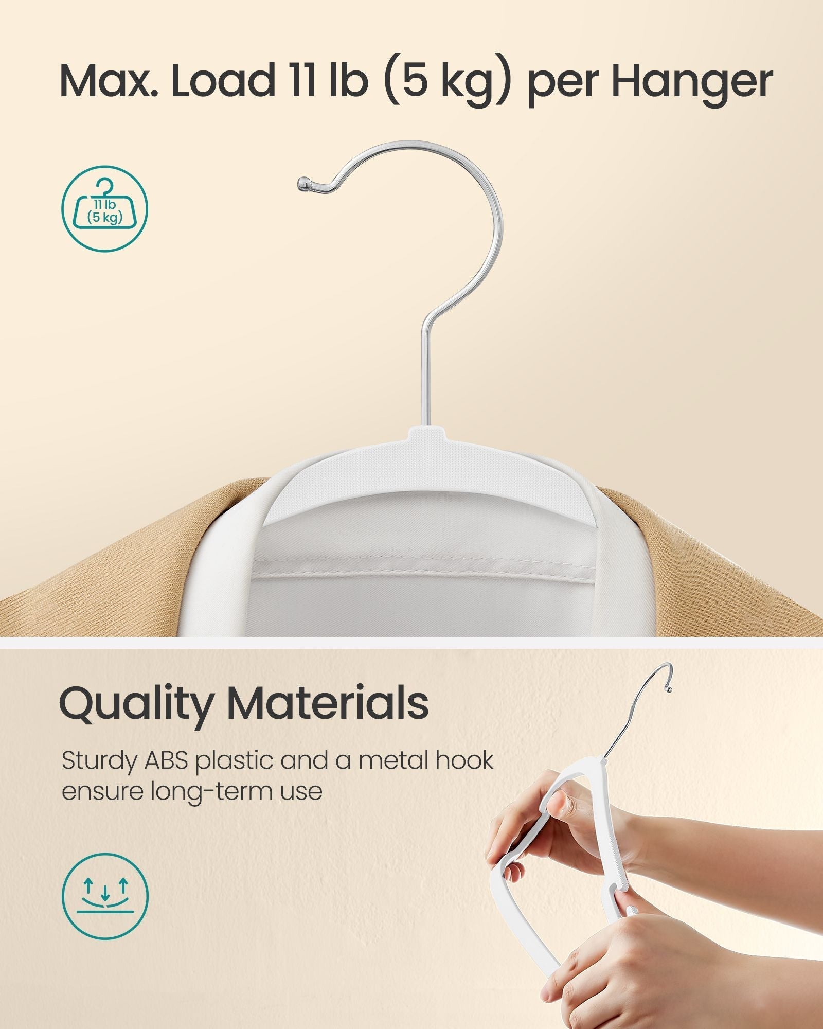 Pack of 50 Heavy-Duty Plastic Hangers - 360° Swivel Hook - Cloud White