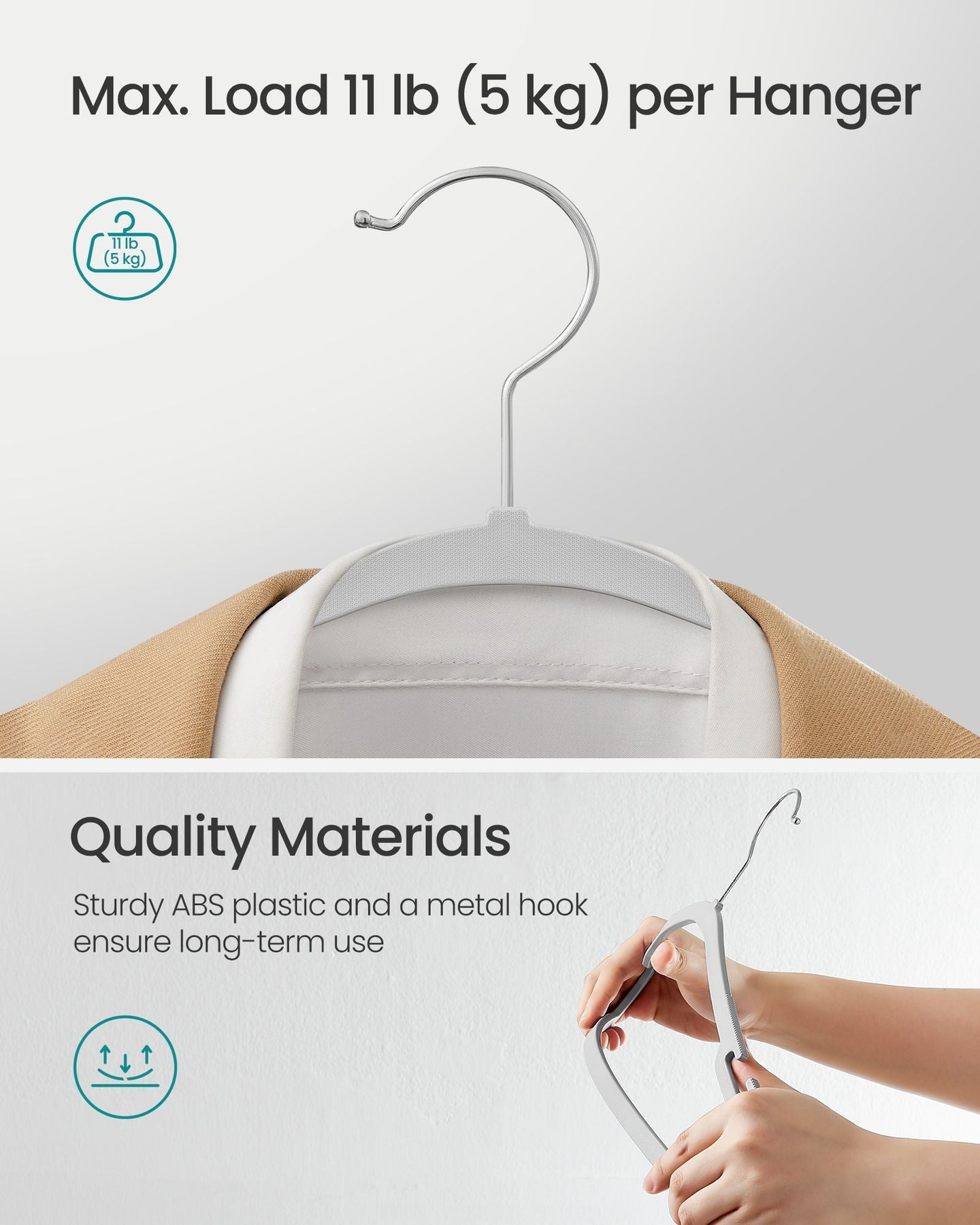 Pack of 30 Heavy-Duty Plastic Hangers - Dove Grey - Wide Shoulder Notches and Trousers Bar