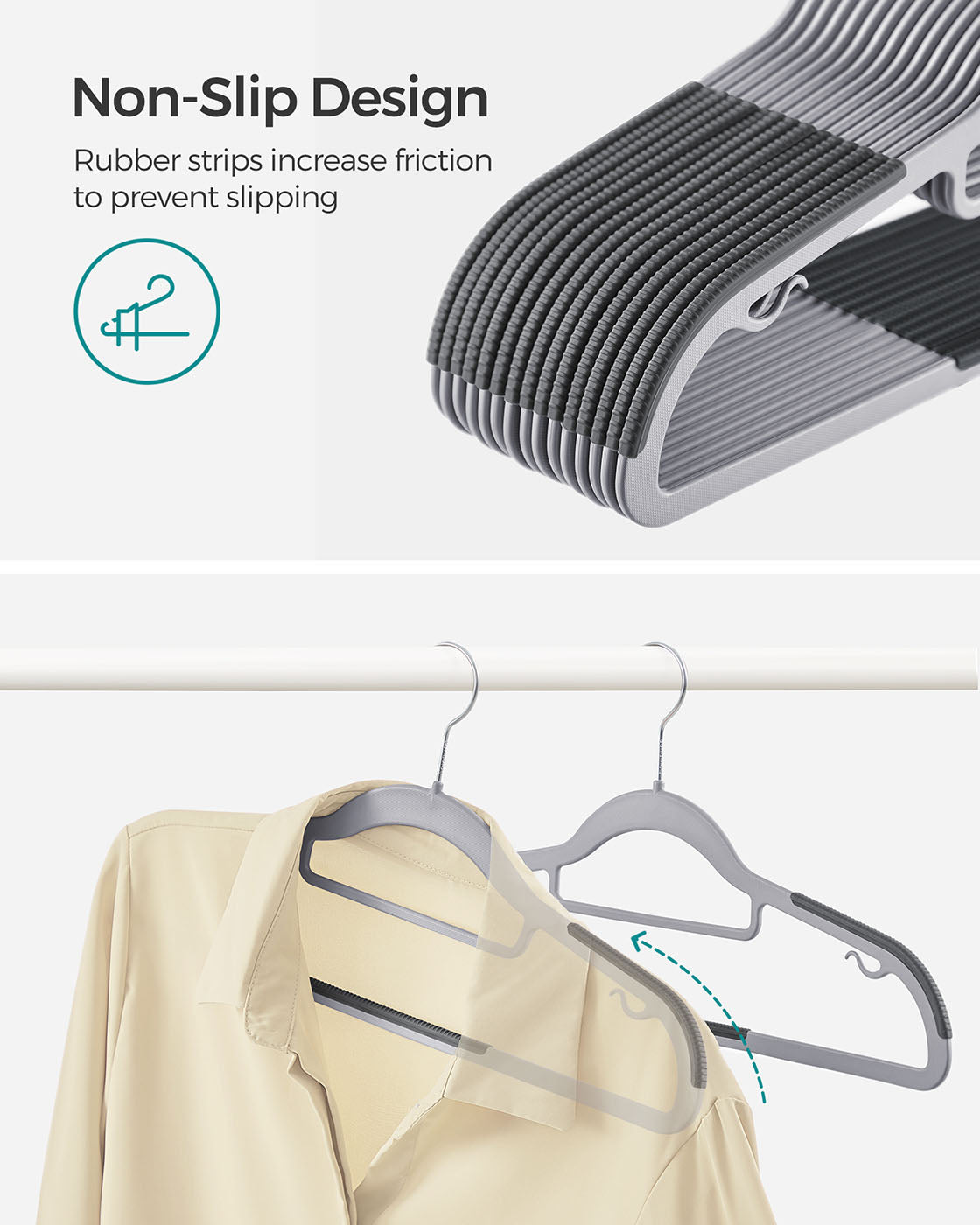 Heavy Duty Plastic Hangers - Grey - Non-Slip Design