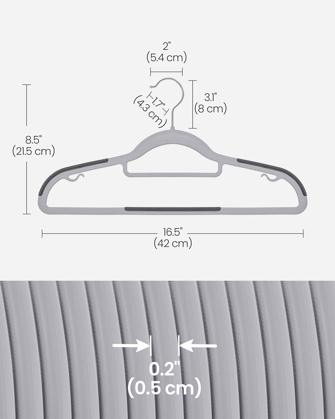 Heavy Duty Plastic Hangers - Grey - Non-Slip Design
