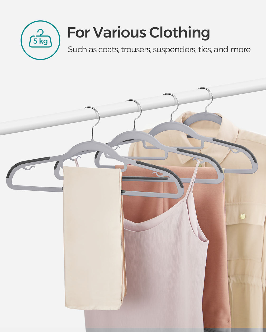 Heavy Duty Plastic Hangers - Grey - Non-Slip Design