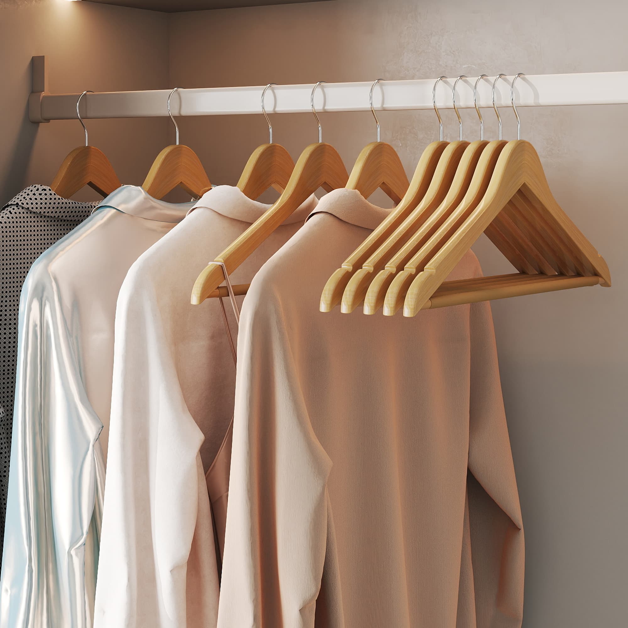 Wooden Coat Hangers - Solid Wood - Natural - Set of 10