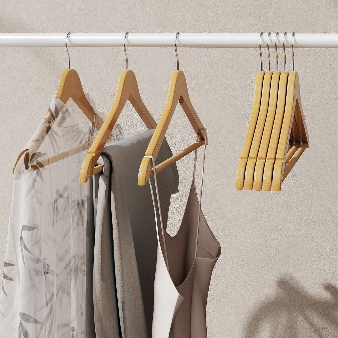 Wooden Coat Hangers - Solid Wood - Natural - Set of 10