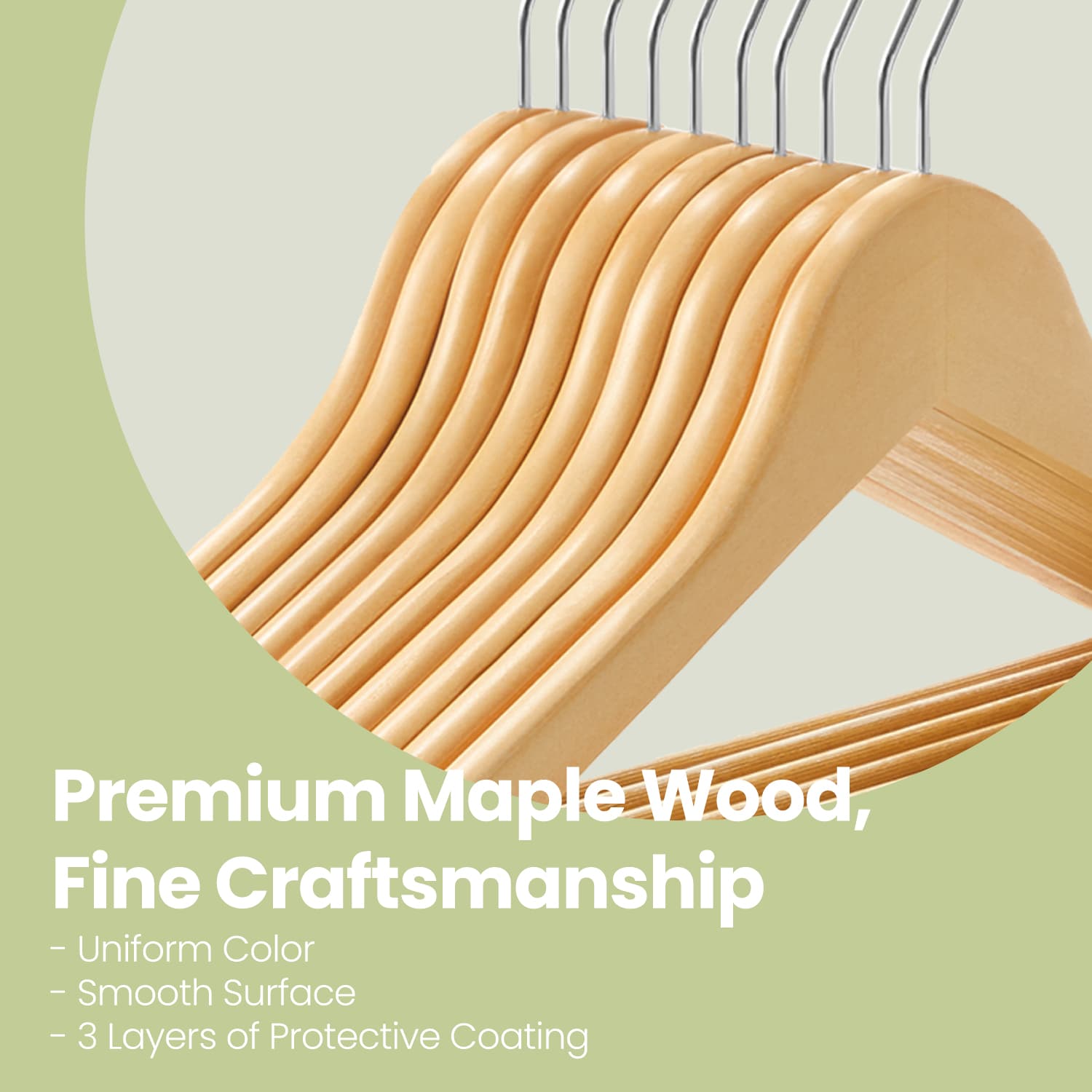 Wooden Coat Hangers - Solid Wood - Natural - Set of 10