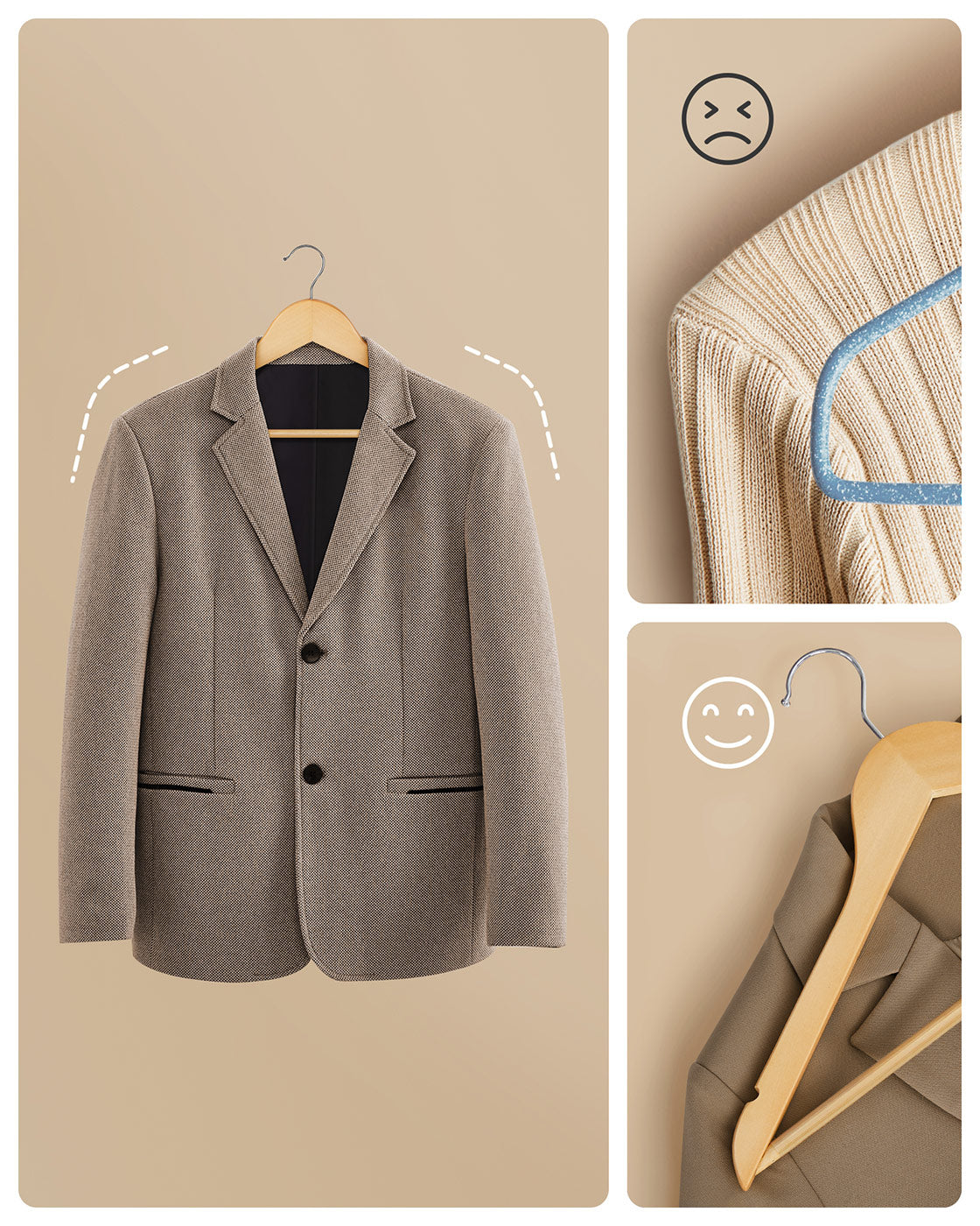 Wooden Hangers - Maple Wood - Natural - 360 Degree Rotating with Skirt Notches and Trouser Bar