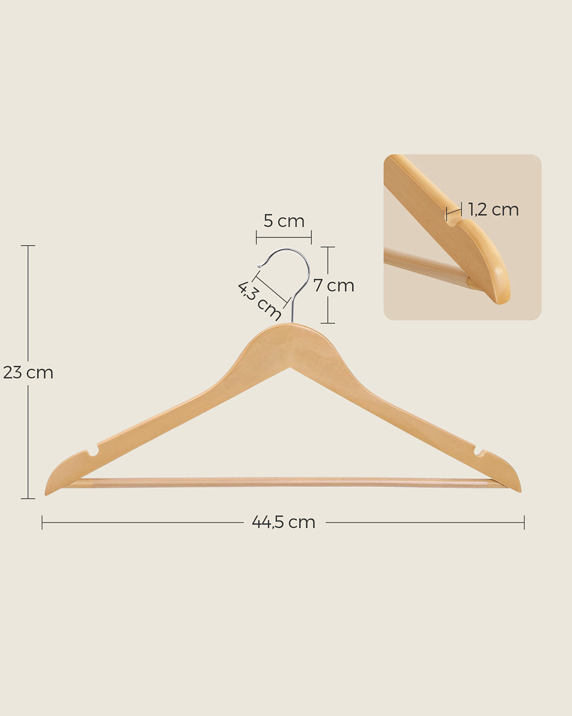Wooden Hangers - Maple Wood - Natural - 360 Degree Rotating with Skirt Notches and Trouser Bar