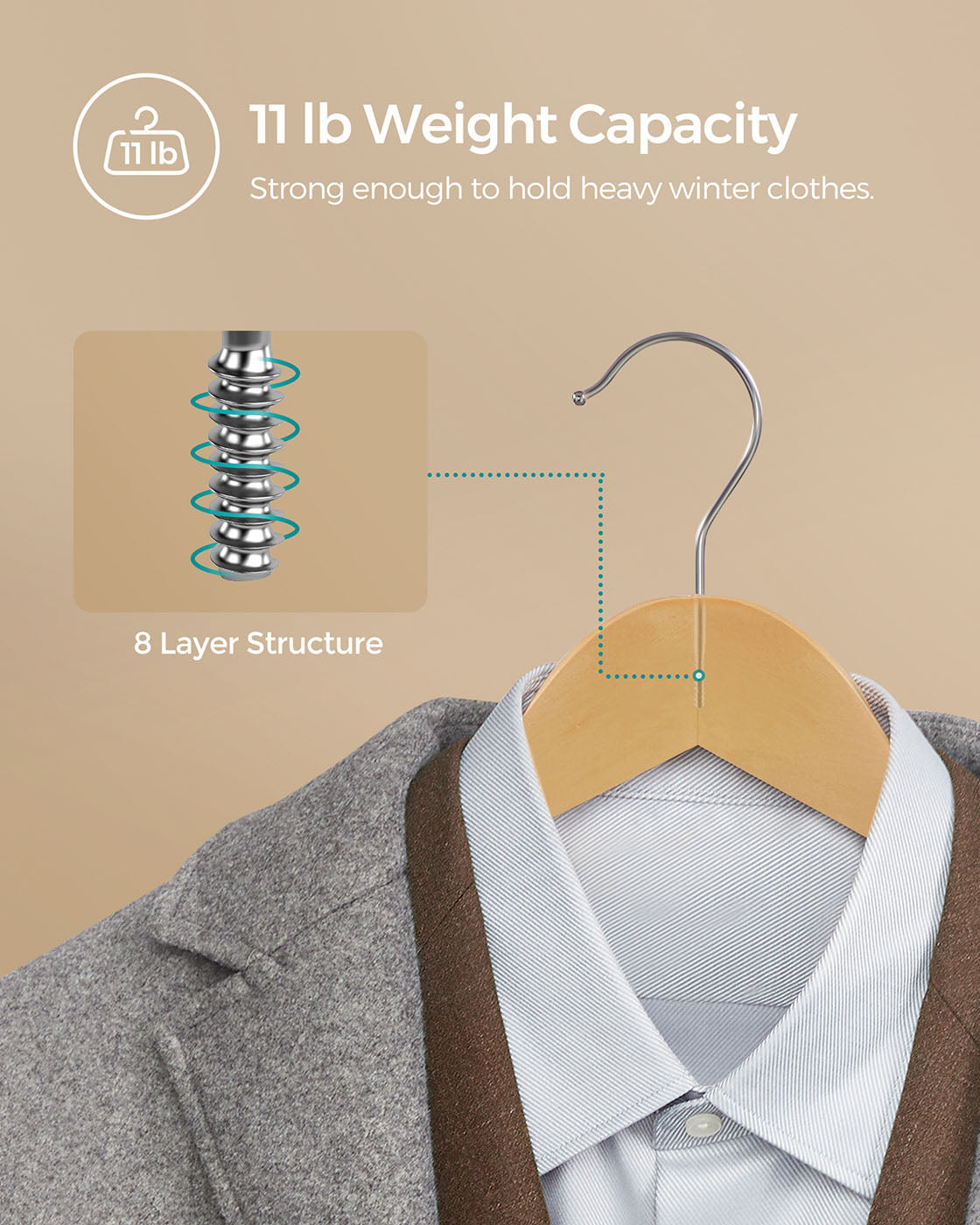 Wooden Coat Hangers - Maple Wood - Natural - 360 Degree Rotating with Skirt Notches and Trouser Bar