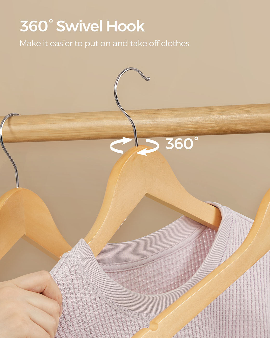 Wooden Coat Hangers - Maple Wood - Natural - 360 Degree Rotating with Skirt Notches and Trouser Bar