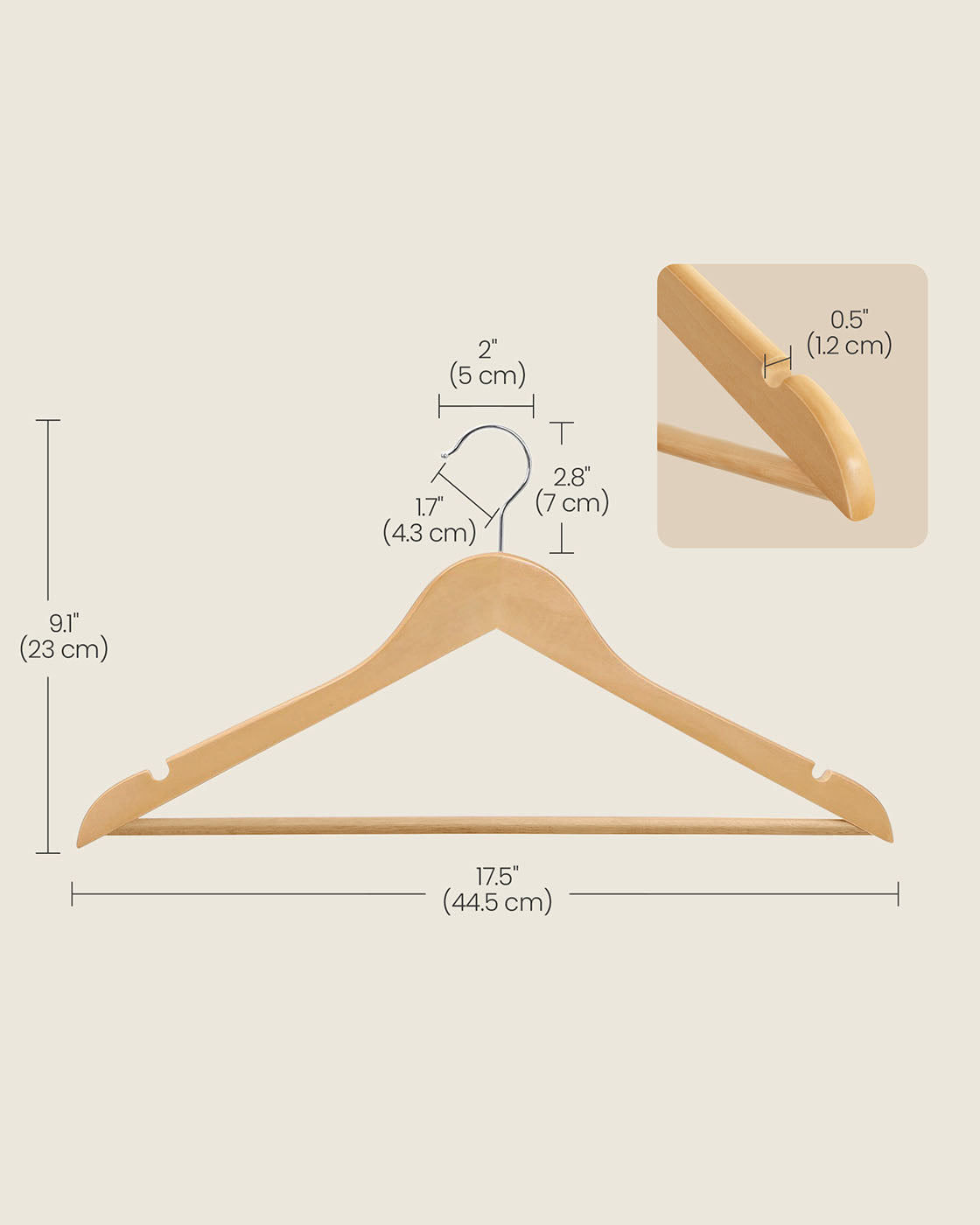 Wooden Coat Hangers - Maple Wood - Natural - 360 Degree Rotating with Skirt Notches and Trouser Bar