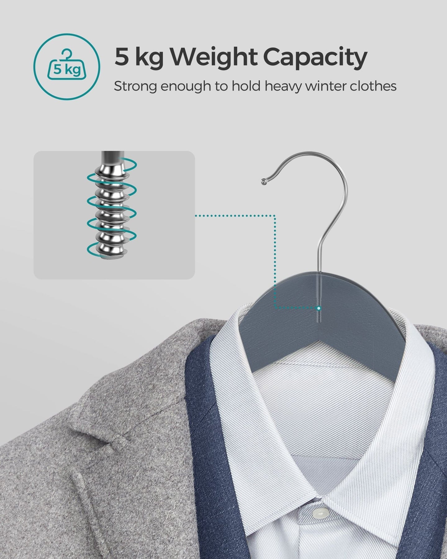 Wooden Hangers - Maple Wood - Lead Grey and Silver - Set of 20 with Shoulder Notches and Anti-Slip Trousers Bar