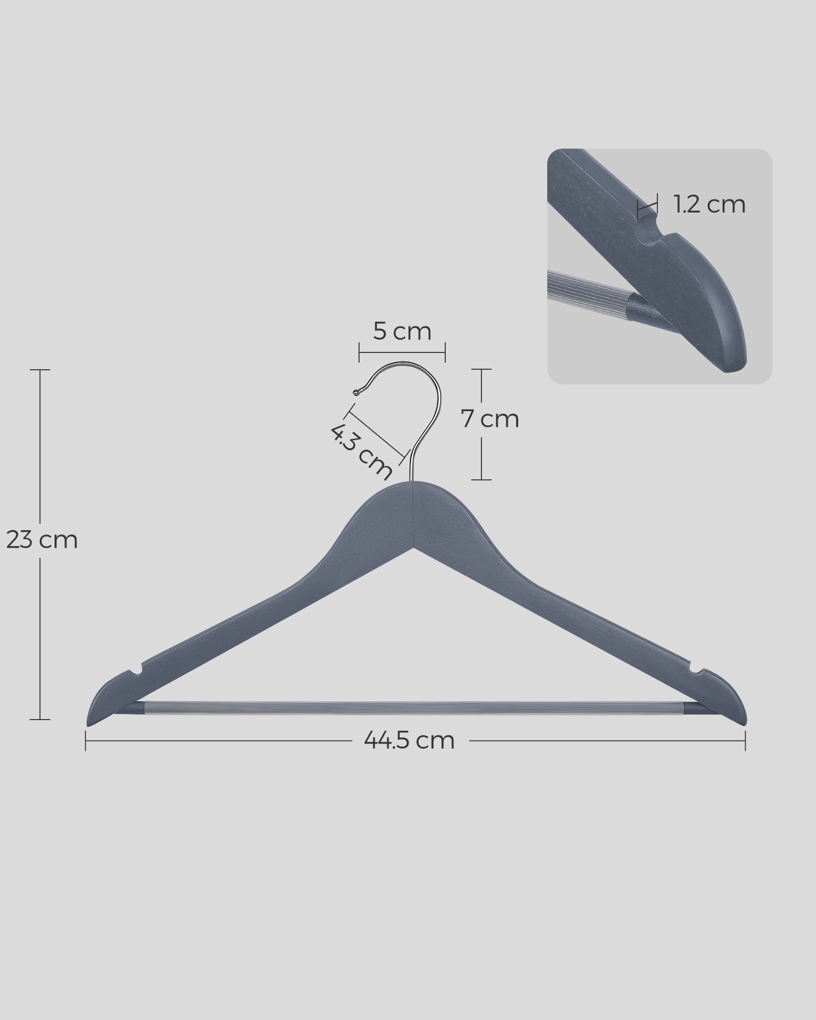Wooden Hangers - Maple Wood - Lead Grey and Silver - Set of 20 with Shoulder Notches and Anti-Slip Trousers Bar