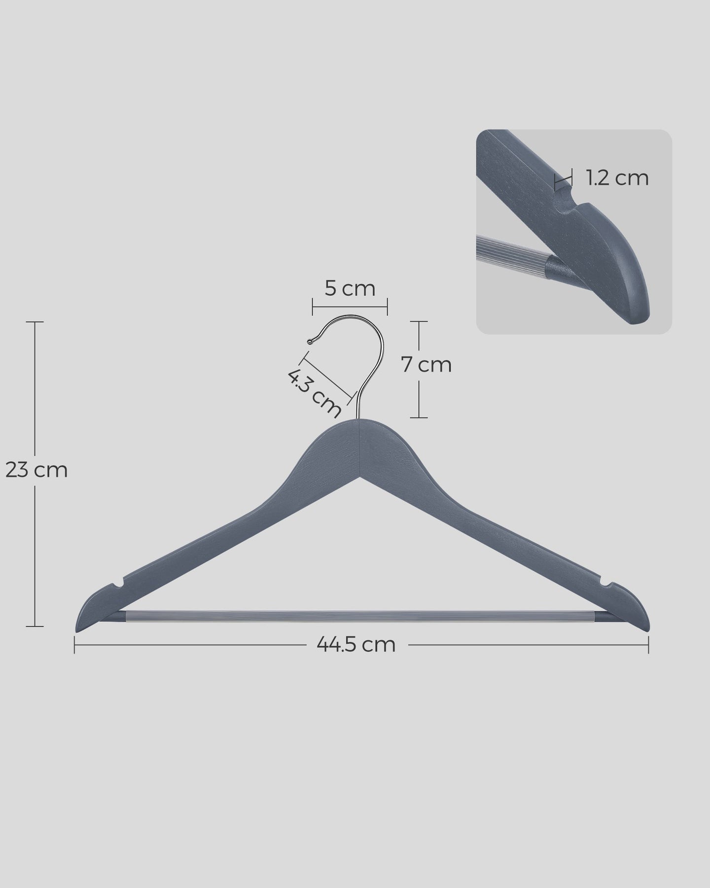 Wooden Hangers - Maple Wood - Lead Grey and Silver - Set of 20 with Shoulder Notches and Anti-Slip Trousers Bar