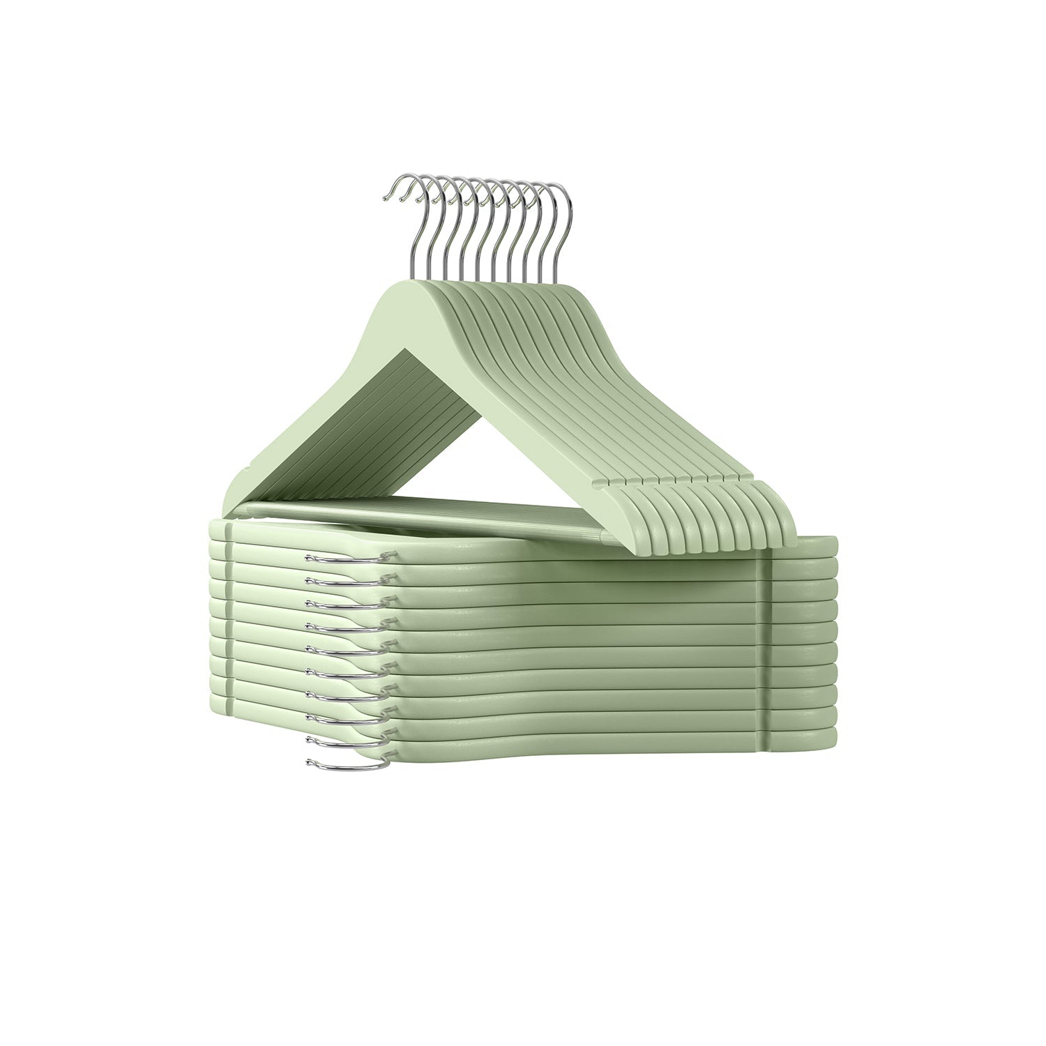 Wooden Hangers - Wood - White - Pack of 50 with Anti-Slip Sleeve and Metal Hook