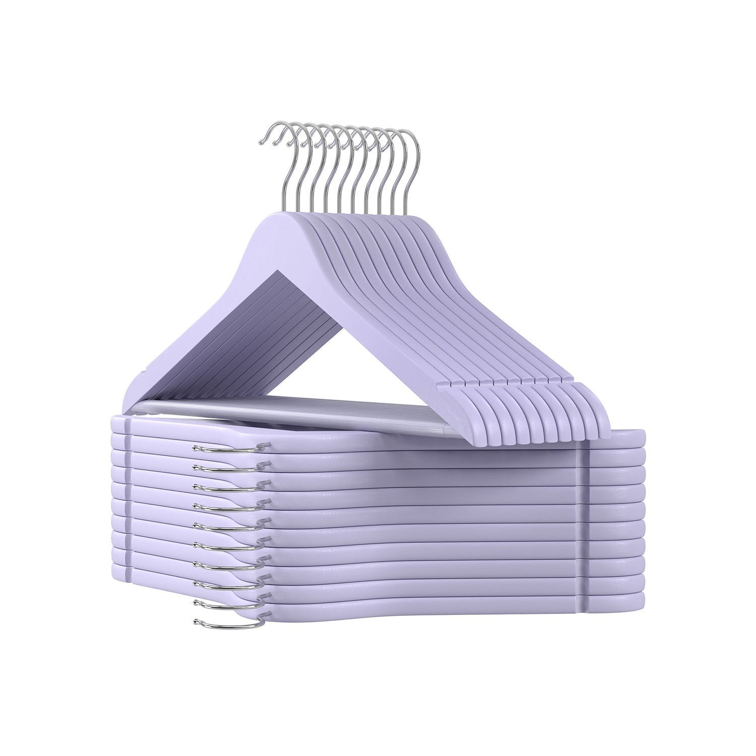 Wooden Hangers - Wood - White - Pack of 50 with Anti-Slip Sleeve and Metal Hook