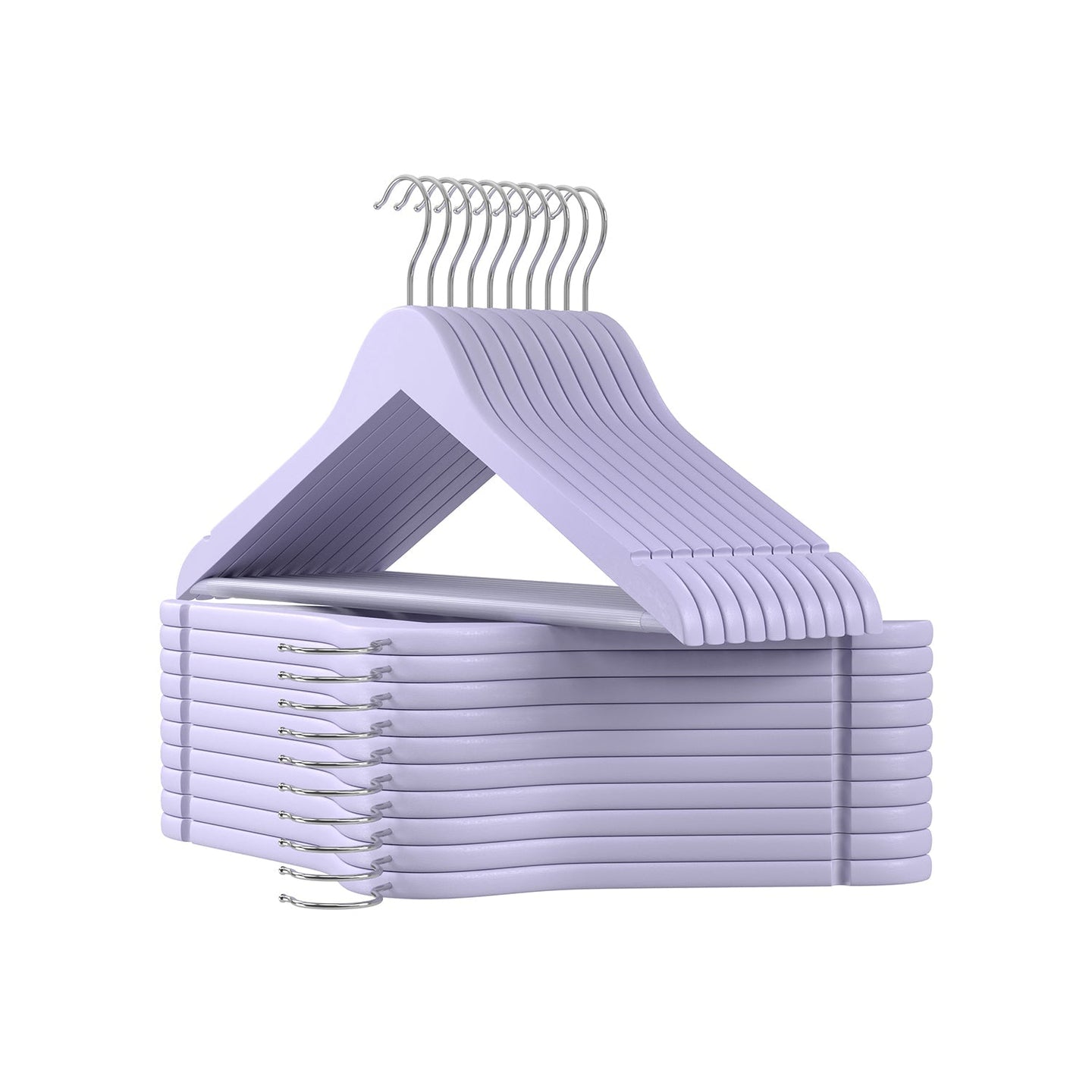 Wooden Hangers - Wood - White - Pack of 50 with Anti-Slip Sleeve and Metal Hook