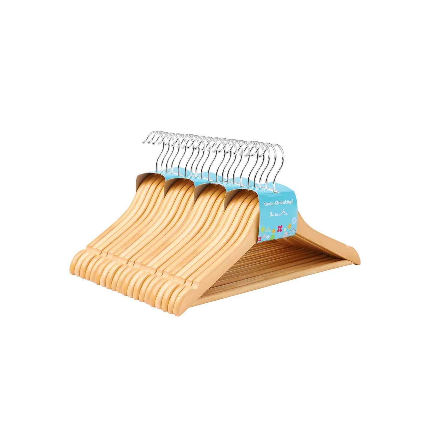 Wooden Coat Hangers - Maple Wood - Natural - Set of 20 with Trouser Bar for Children