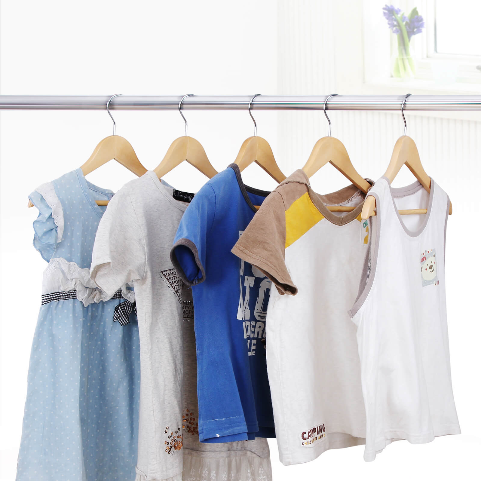 Wooden Coat Hangers - Maple Wood - Natural - Set of 20 with Trouser Bar for Children
