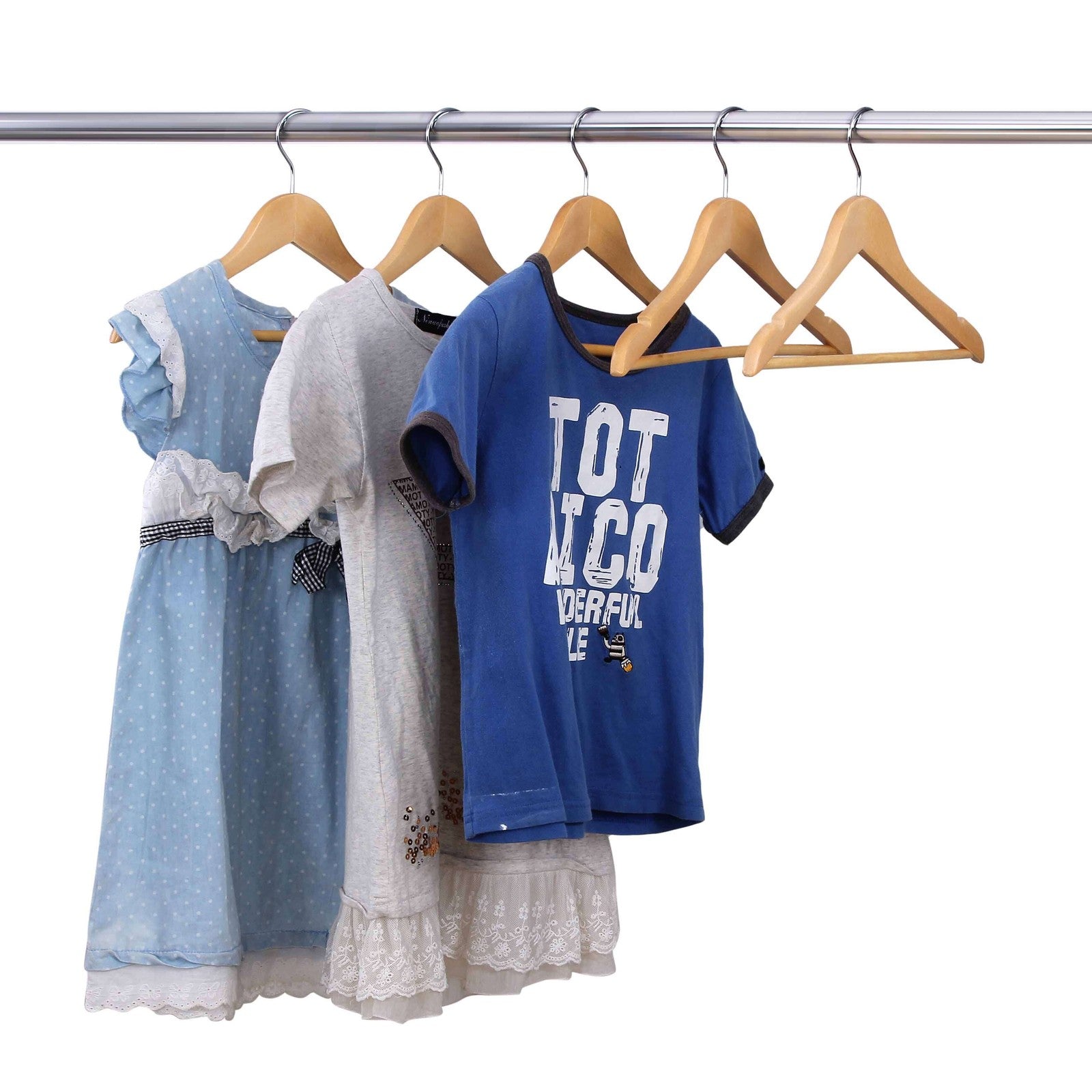 Wooden Coat Hangers - Maple Wood - Natural - Set of 20 with Trouser Bar for Children