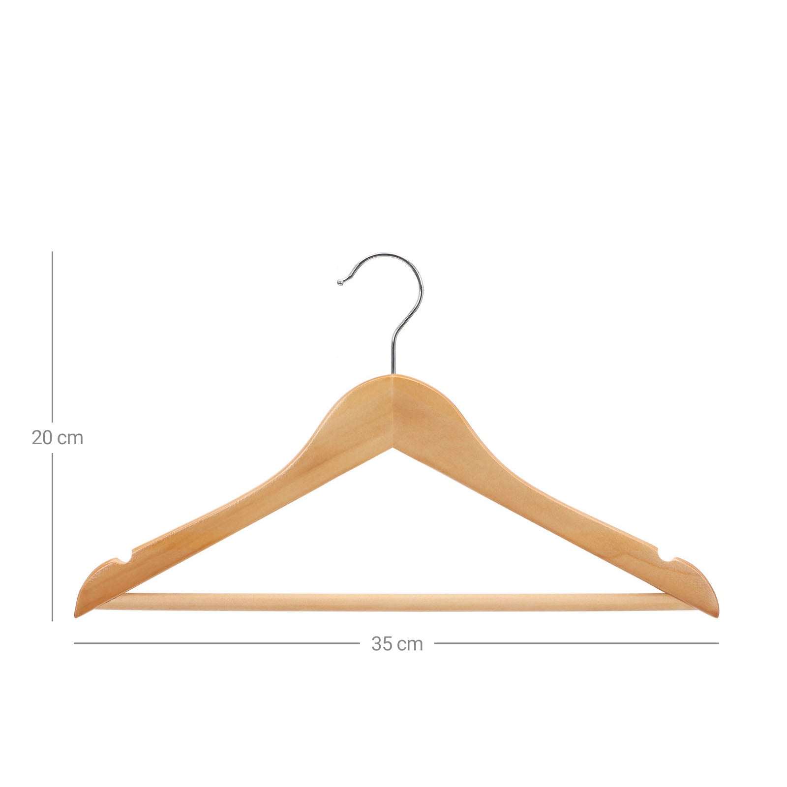 Wooden Coat Hangers - Maple Wood - Natural - Set of 20 with Trouser Bar for Children