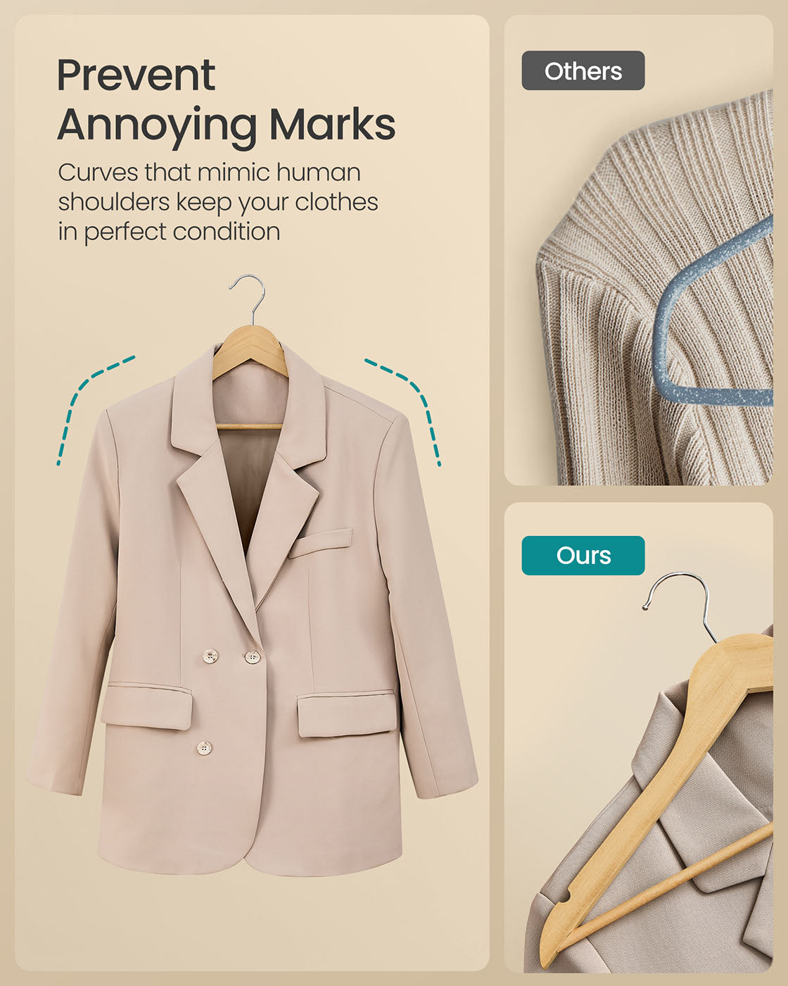Wooden Hangers - Natural Beige - Solid Birch