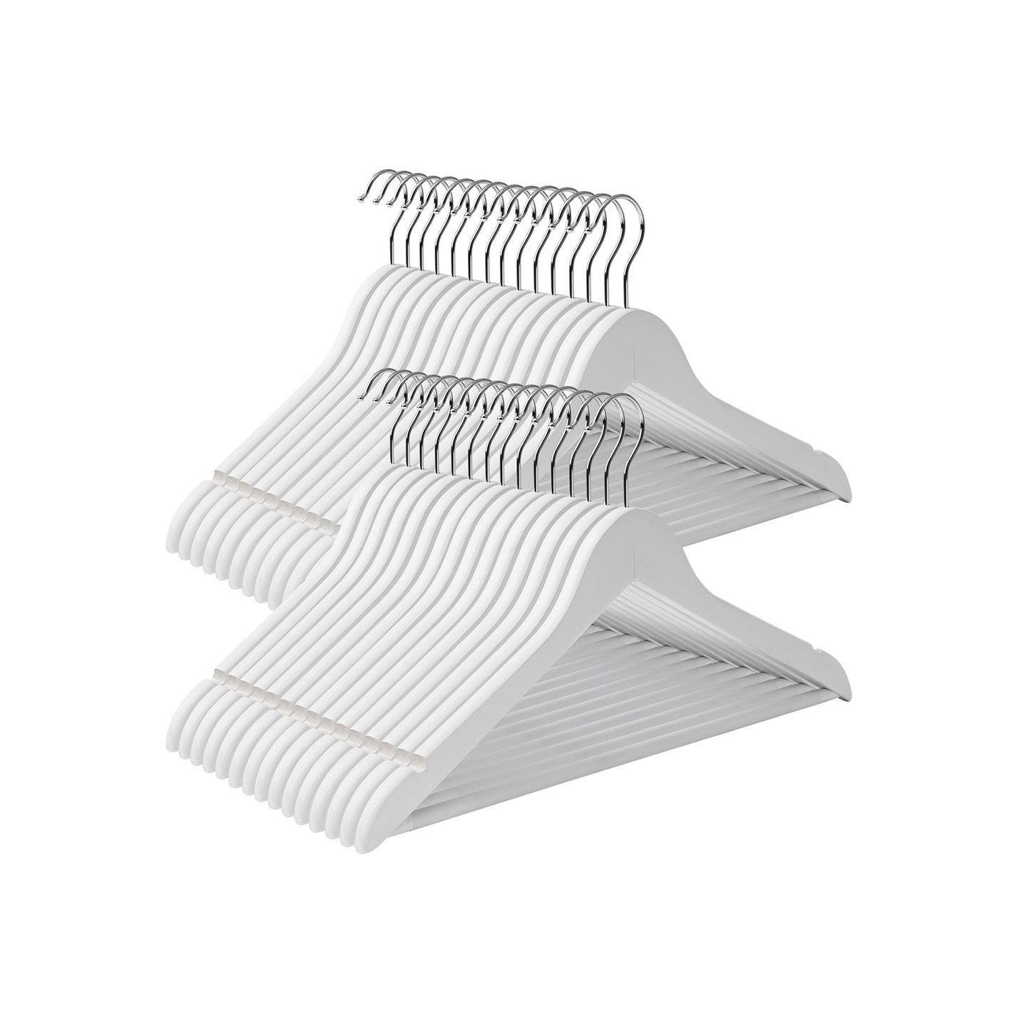 Wood Coat Hangers - Pack of 30 - Solid Wood - White - Non-Slip Trousers Bar with Shoulder Notches and 360 Degree Swivel Hook