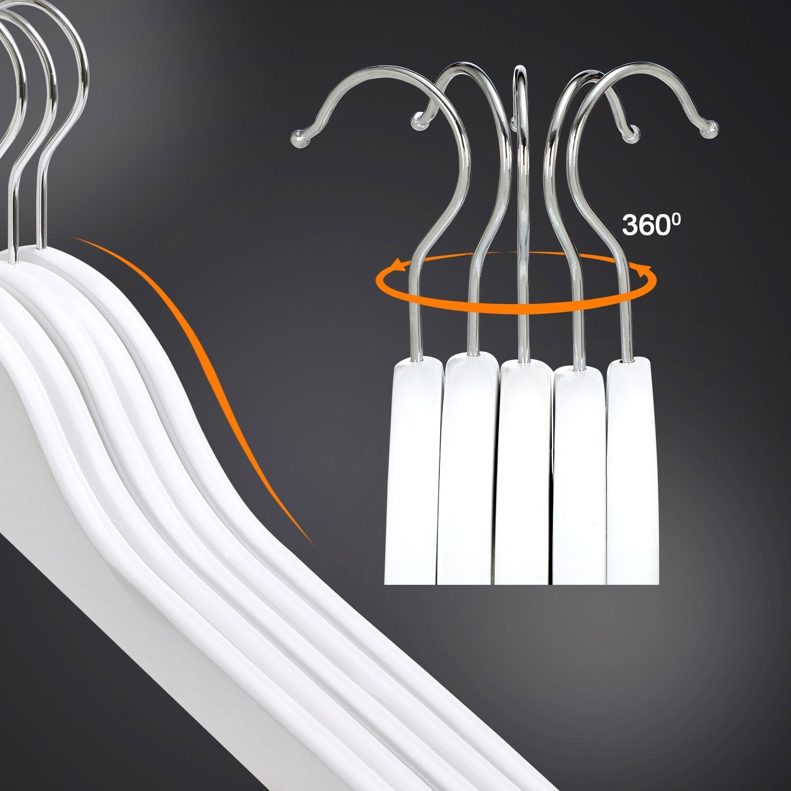 Wood Coat Hangers - Pack of 30 - Solid Wood - White - Non-Slip Trousers Bar with Shoulder Notches and 360 Degree Swivel Hook