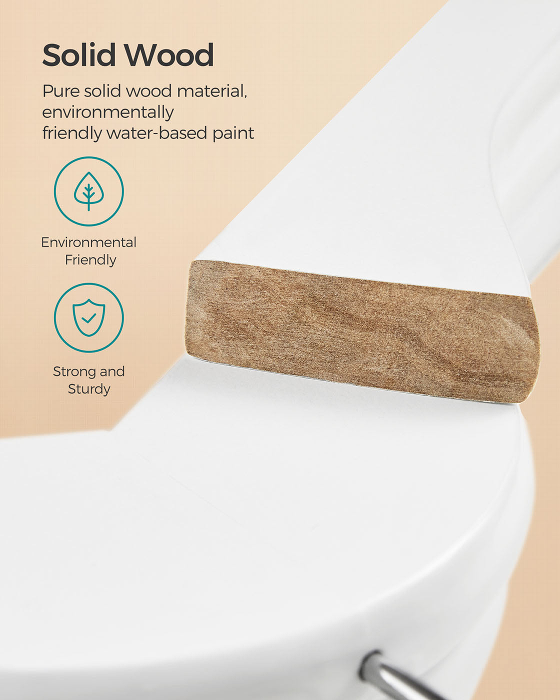Wooden Hangers - Wood - White - Pack of 50 with Anti-Slip Sleeve and Metal Hook