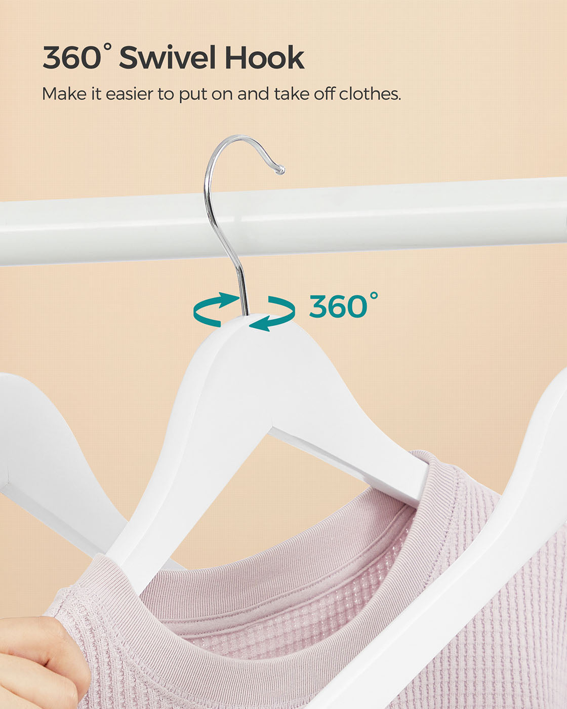 Wooden Hangers - Wood - White - Pack of 50 with Anti-Slip Sleeve and Metal Hook
