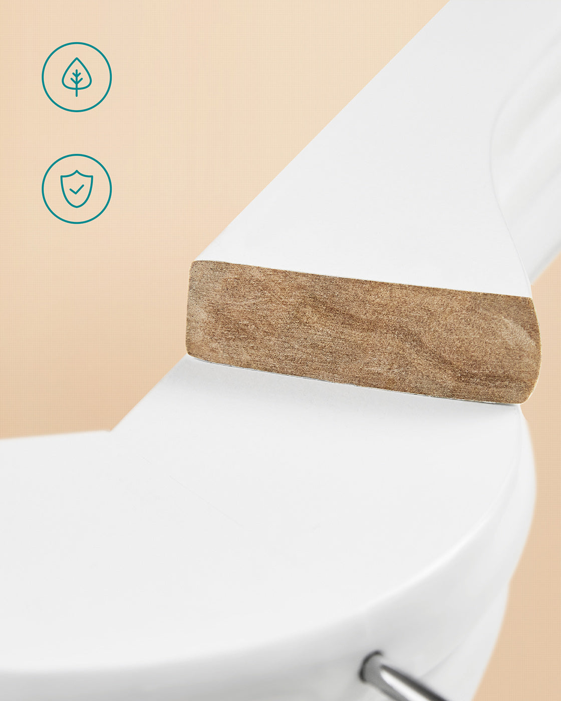 Wooden Clothes Hangers - Wood - White - Pack of 50 with Metal Hook and Anti-Slip Sleeve