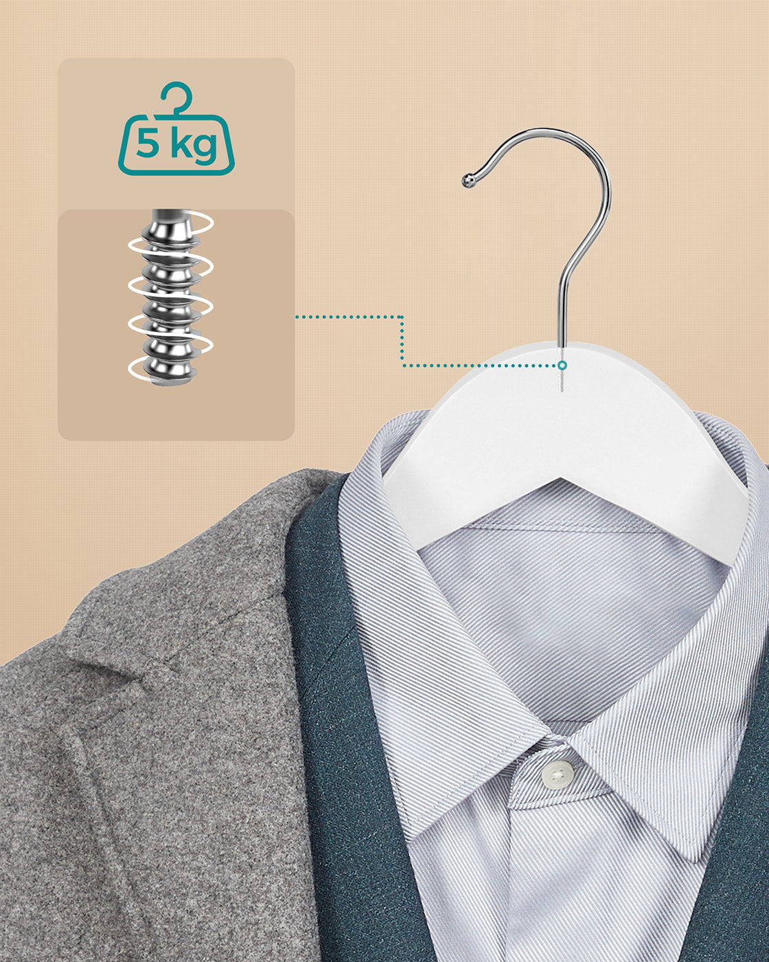 Wooden Clothes Hangers - Wood - White - Pack of 50 with Metal Hook and Anti-Slip Sleeve