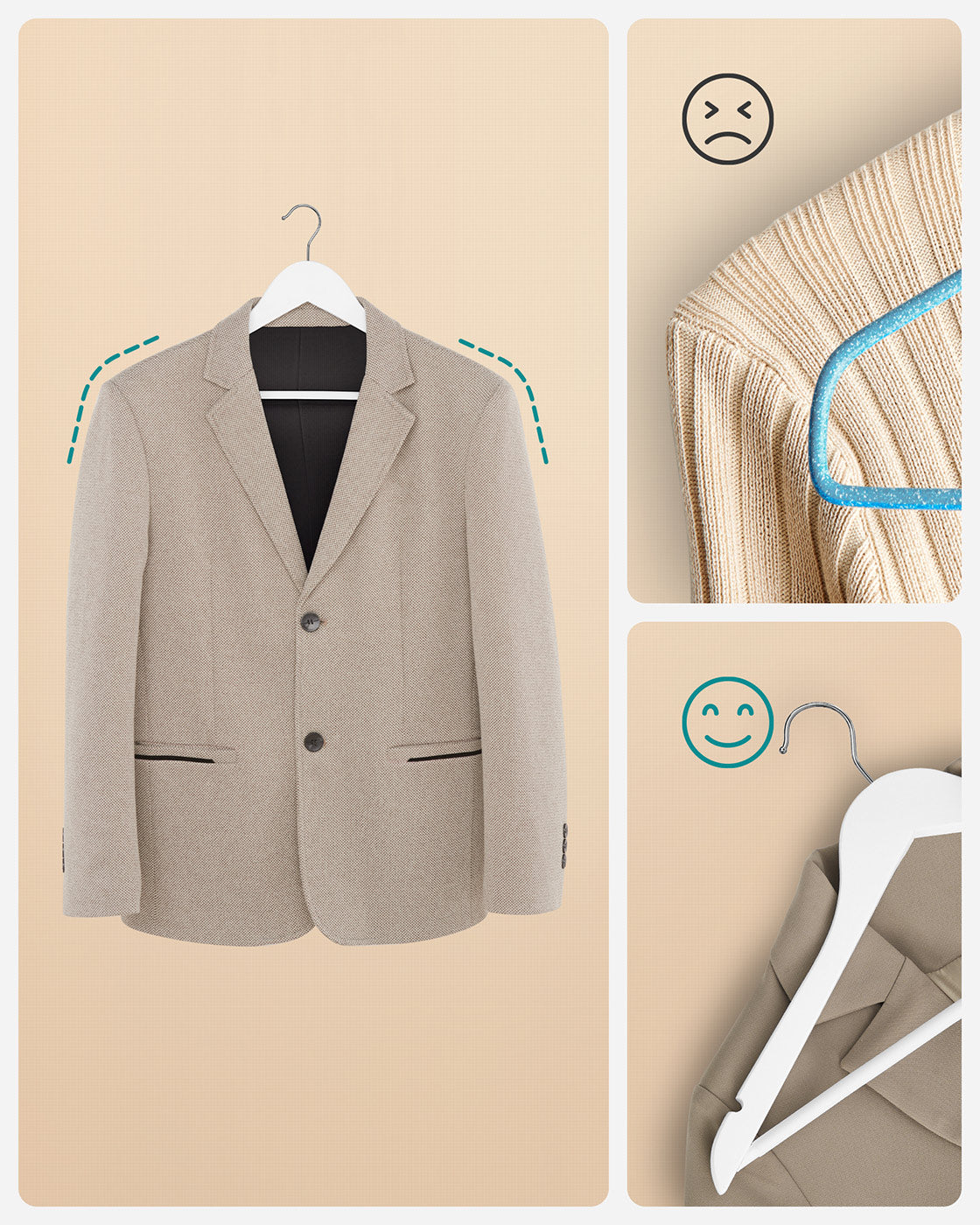 Wooden Clothes Hangers - Wood - White - Pack of 50 with Metal Hook and Anti-Slip Sleeve