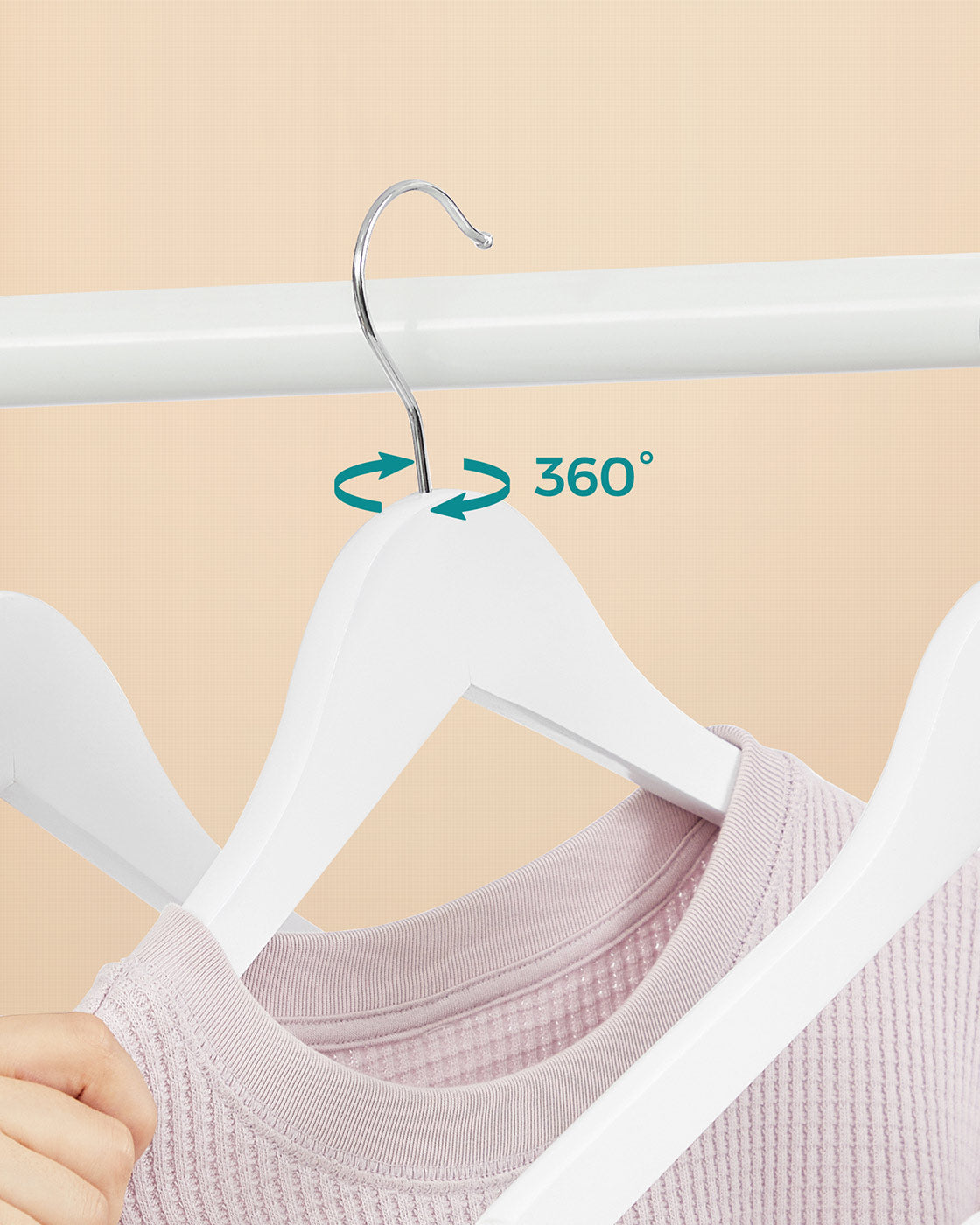 Wooden Clothes Hangers - Wood - White - Pack of 50 with Metal Hook and Anti-Slip Sleeve