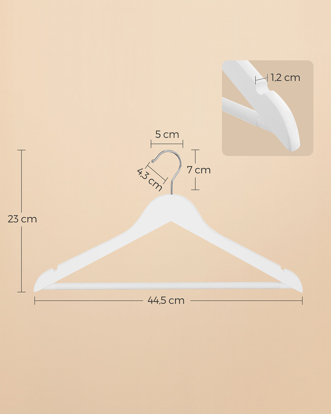 Wooden Clothes Hangers - Wood - White - Pack of 50 with Metal Hook and Anti-Slip Sleeve