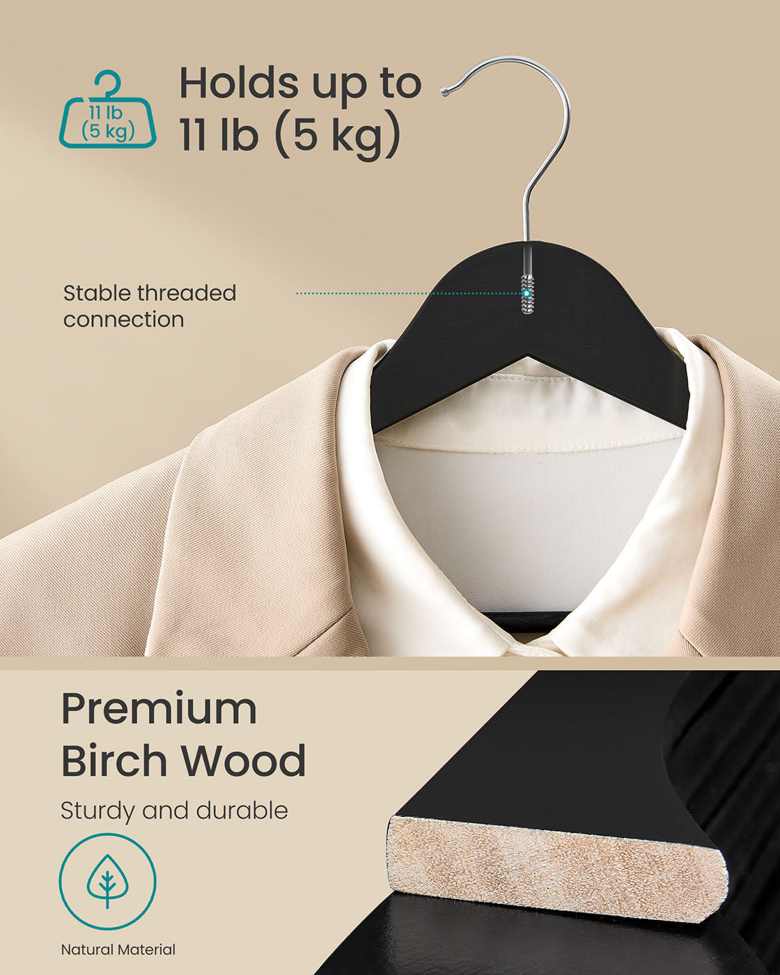 Wooden Hangers - Ink Black - Solid Birch