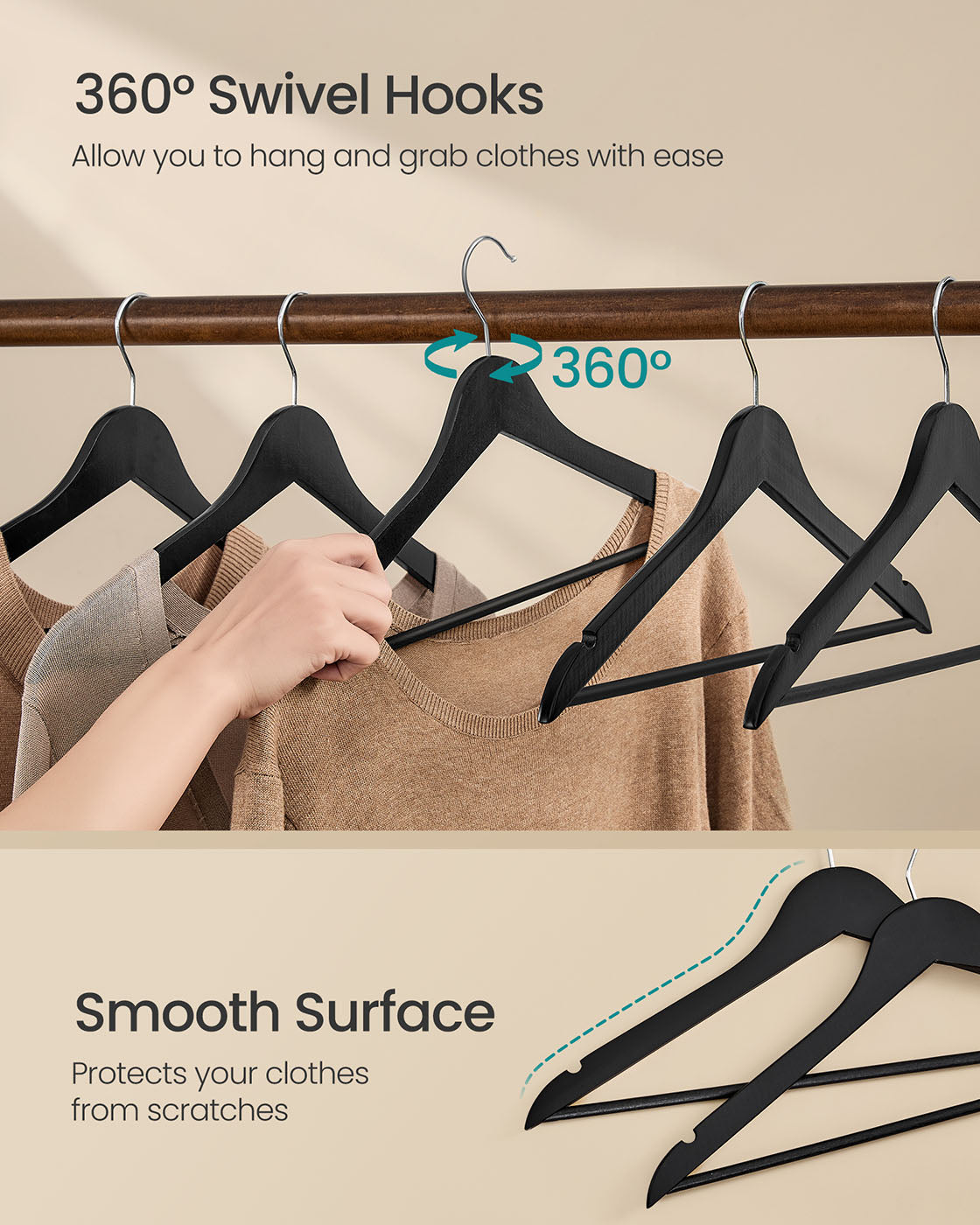 Wooden Hangers - Ink Black - Solid Birch
