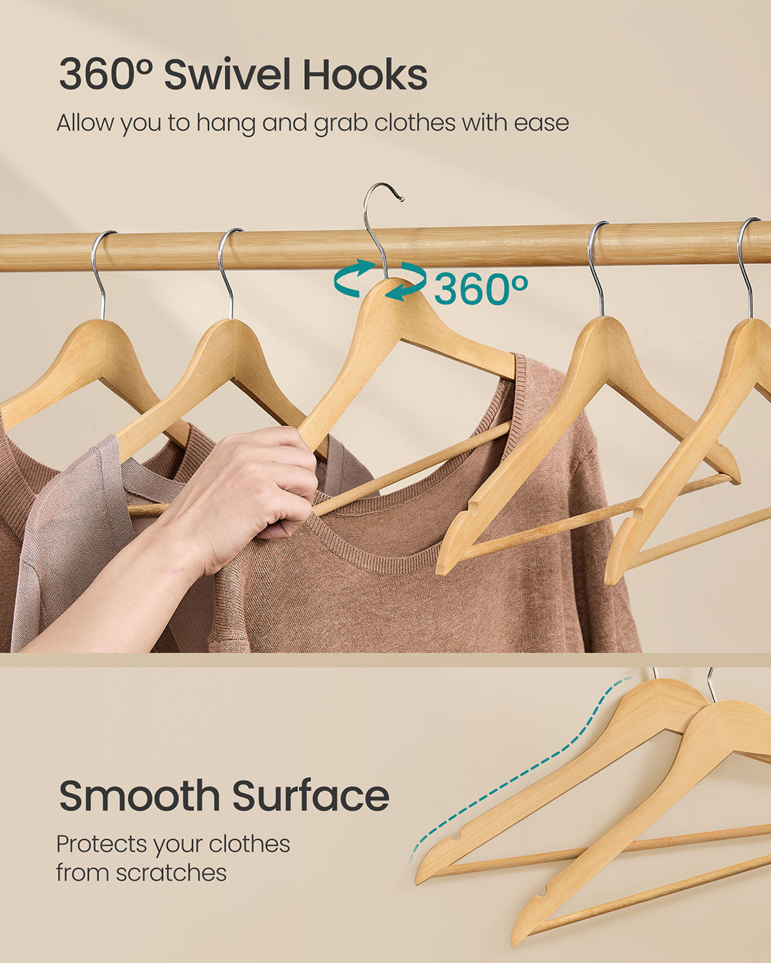 Wooden Hangers - Natural Beige - Solid Birch