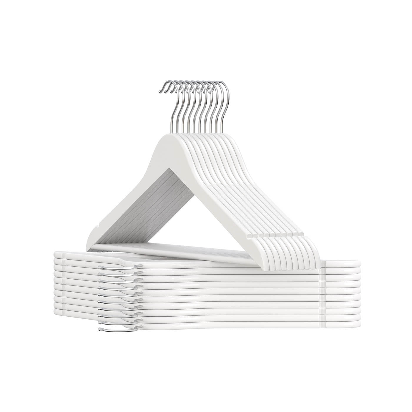Wooden Hangers - Solid Birch Wood - Cloud White - Pack of 20 with 360° Swivel Hooks