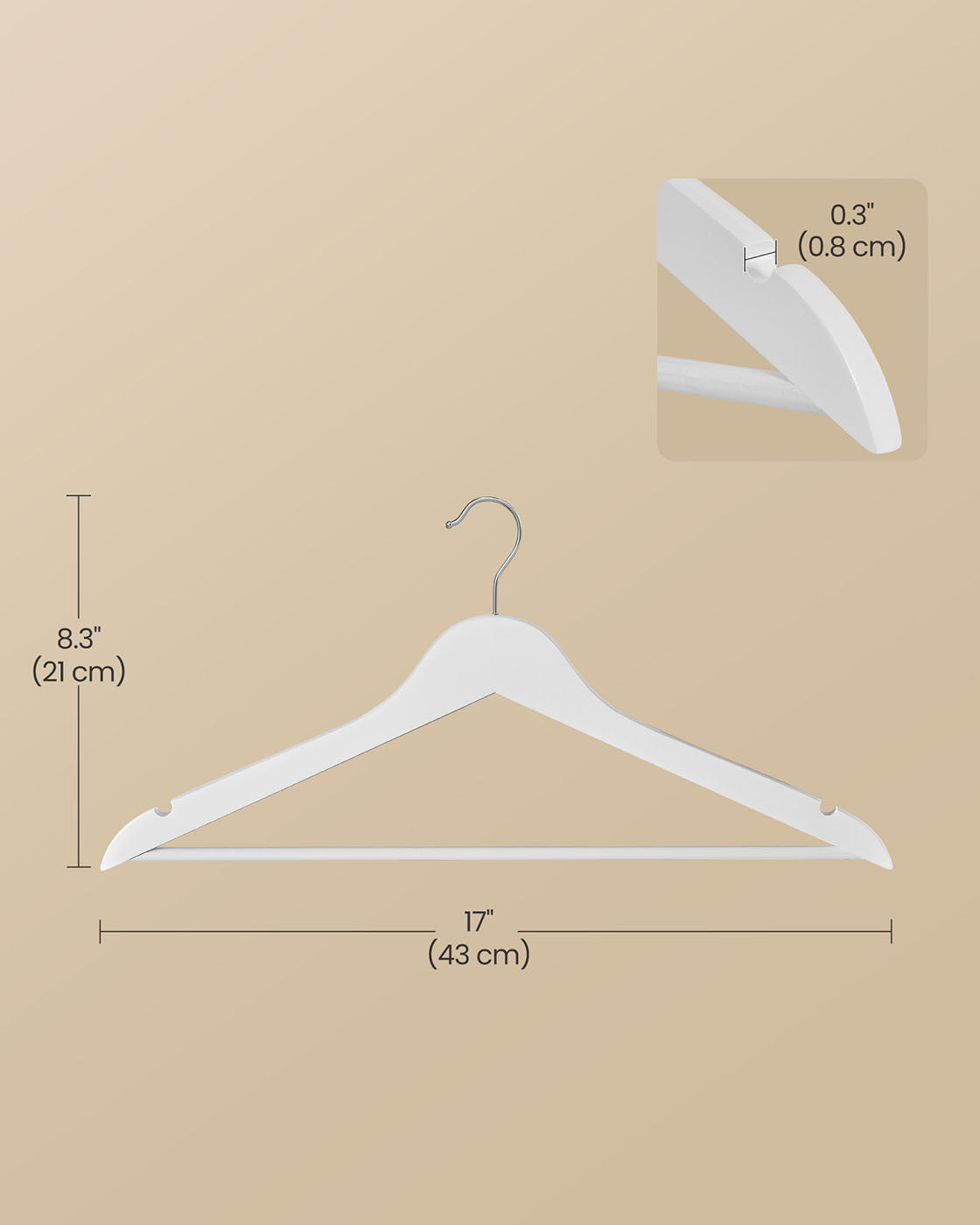 Wooden Hangers - Solid Birch Wood - Cloud White - Pack of 20 with 360° Swivel Hooks