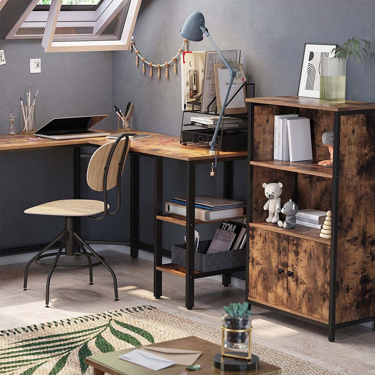 Cabinet - Wood - Rustic Brown and Black - Multifunctional with Open and Closed Compartments