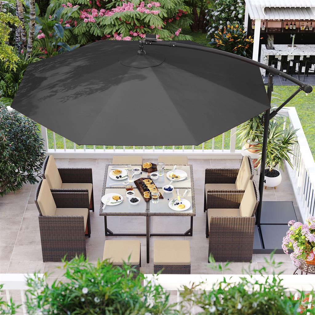 Cantilever Garden Parasol - Fabric - Red - Solar-Powered LED Lights